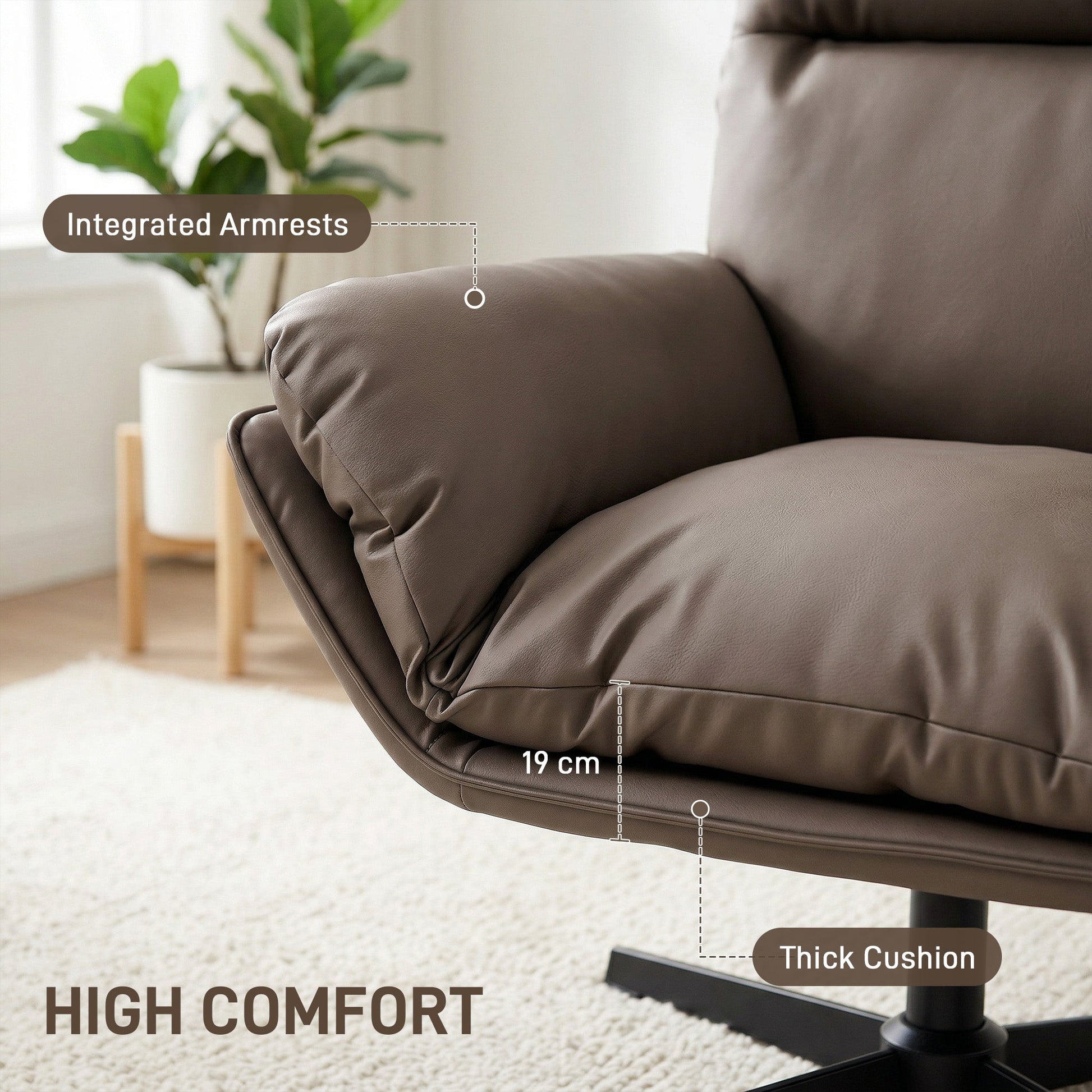 HOMCOM Accent Chair with 360 Swivel Armchair for Living Room with Padded Cushion Dark Brown | Luxury Home Accessories | Heulog Glow