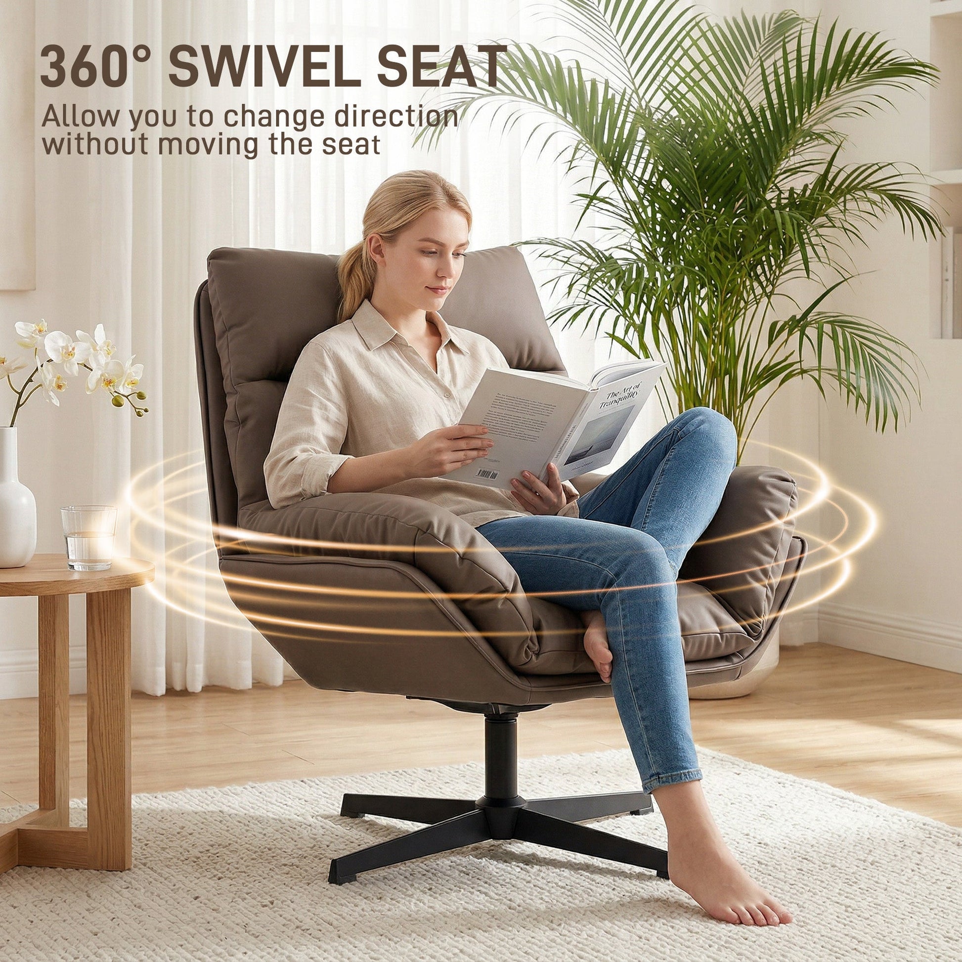 HOMCOM Accent Chair with 360 Swivel Armchair for Living Room with Padded Cushion Dark Brown | Luxury Home Accessories | Heulog Glow