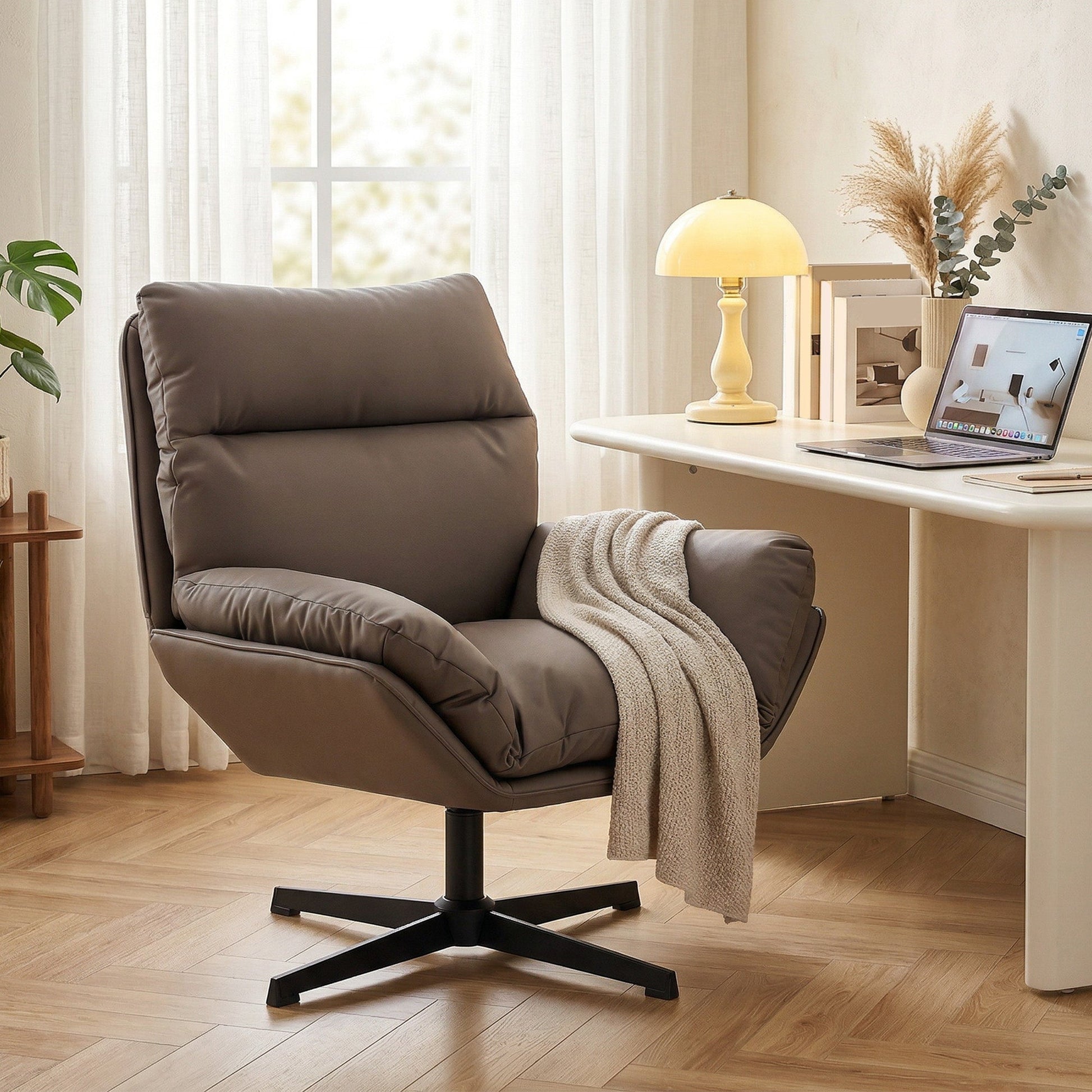 HOMCOM Accent Chair with 360 Swivel Armchair for Living Room with Padded Cushion Dark Brown | Luxury Home Accessories | Heulog Glow