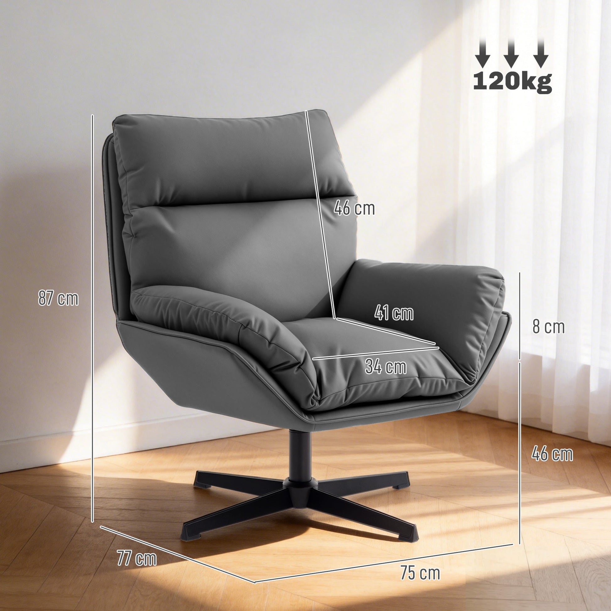 HOMCOM Accent Chair with 360 Swivel Armchair for Living Room with Padded Cushion Dark Grey | Luxury Home Accessories | Heulog Glow