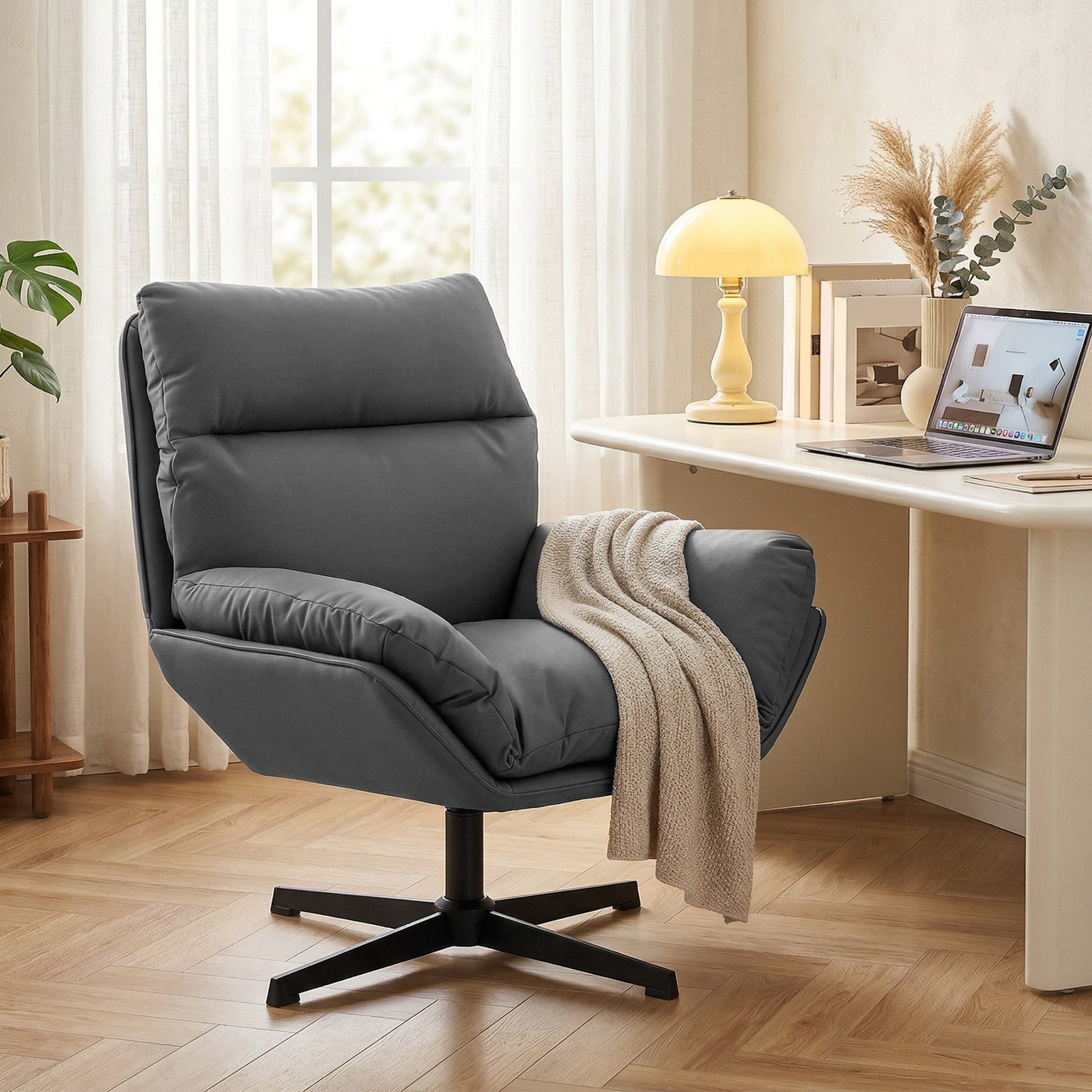 HOMCOM Accent Chair with 360 Swivel Armchair for Living Room with Padded Cushion Dark Grey | Luxury Home Accessories | Heulog Glow