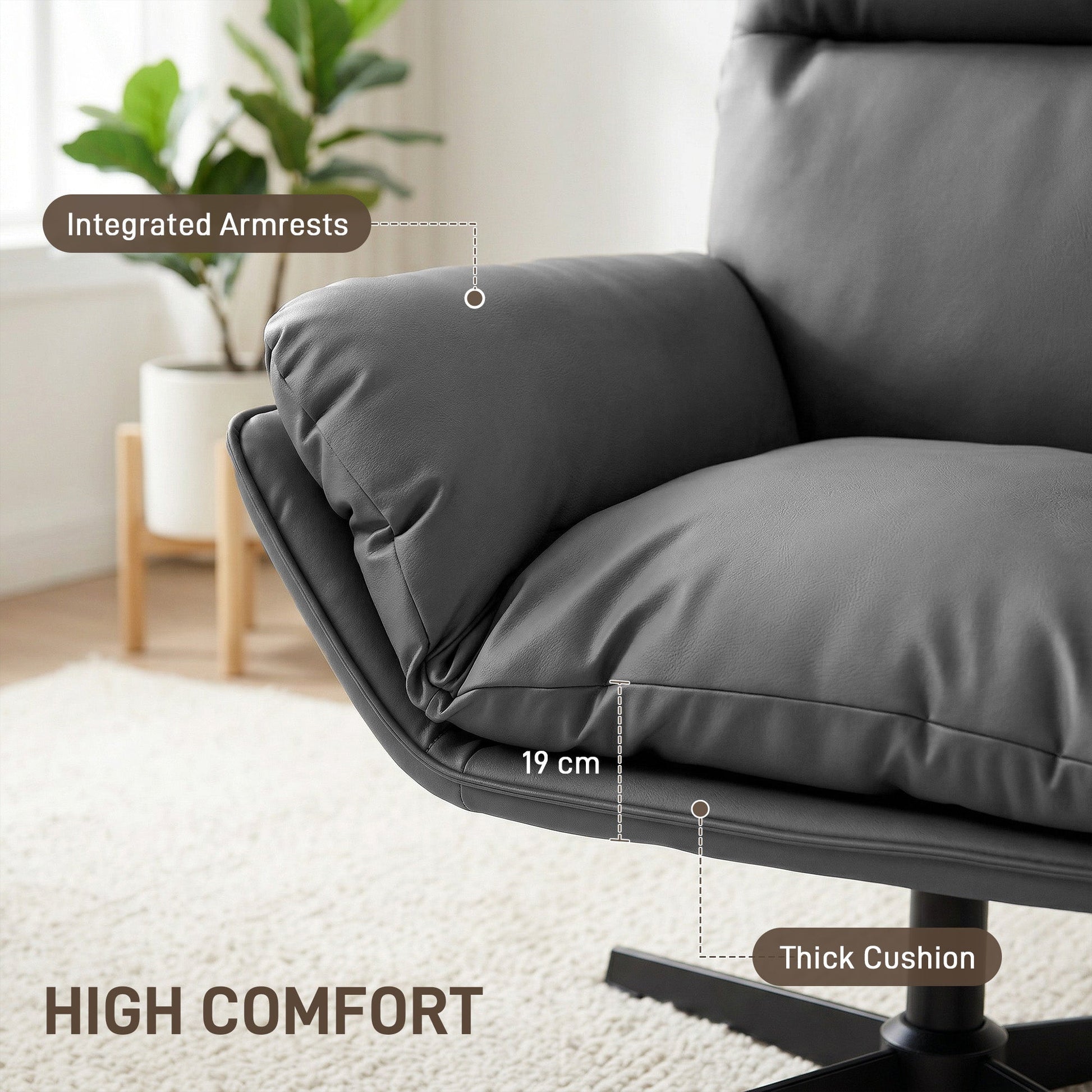 HOMCOM Accent Chair with 360 Swivel Armchair for Living Room with Padded Cushion Dark Grey | Luxury Home Accessories | Heulog Glow