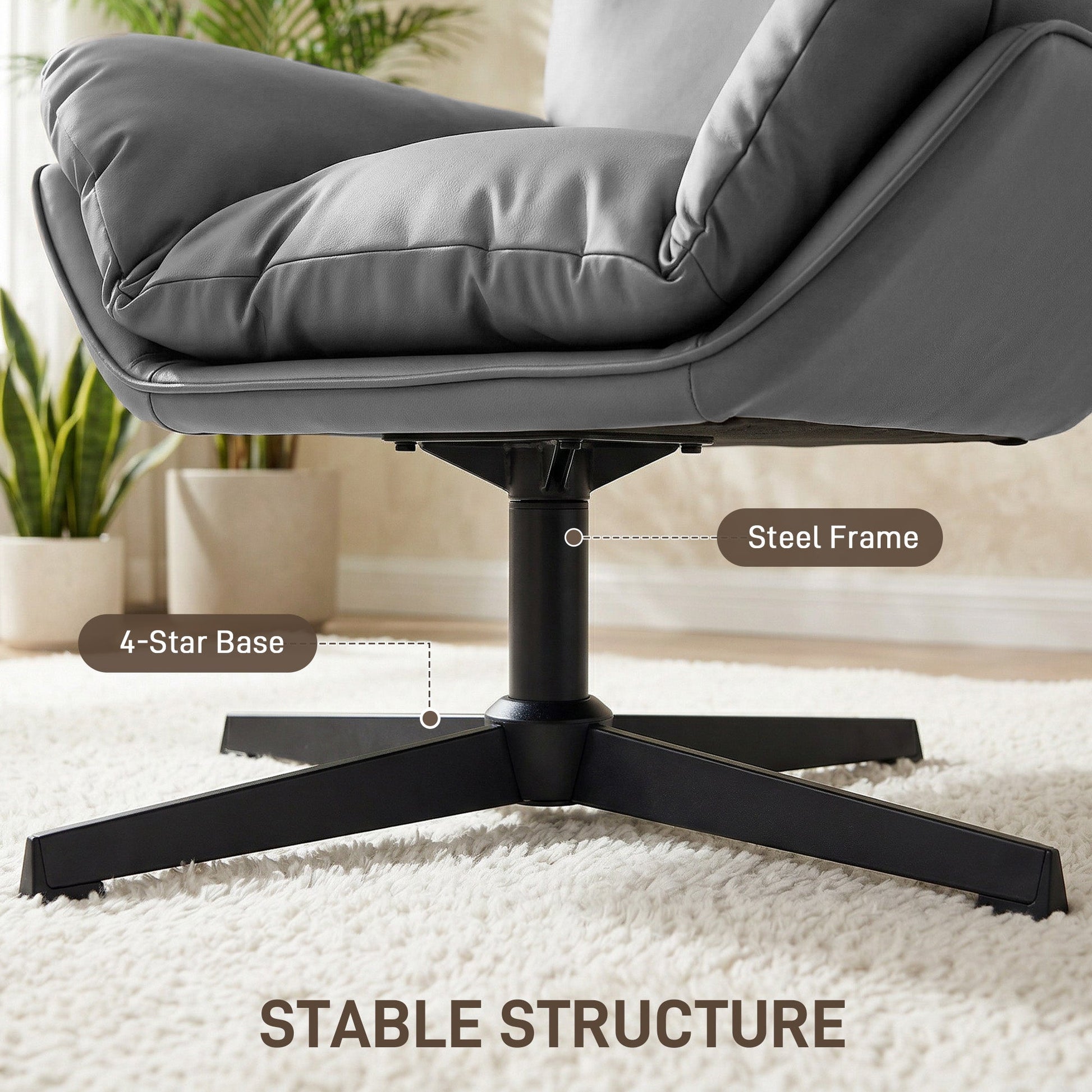 HOMCOM Accent Chair with 360 Swivel Armchair for Living Room with Padded Cushion Dark Grey | Luxury Home Accessories | Heulog Glow