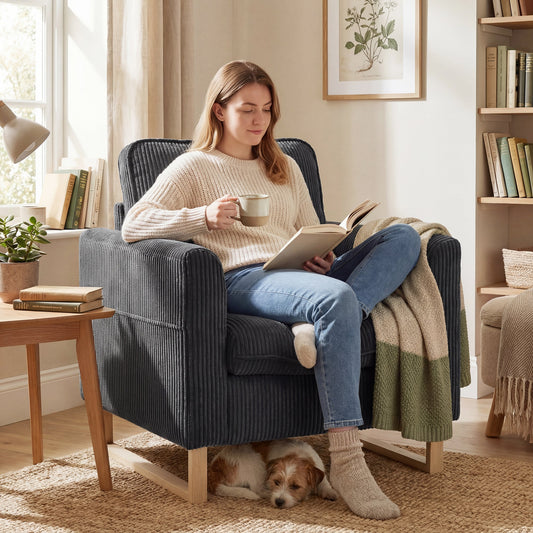 HOMCOM Accent Chair with Pocket Spring, Modern Industrial Armchair with Metal Legs for Livingroom Dark Grey | Luxury Home Accessories | Heulog Glow