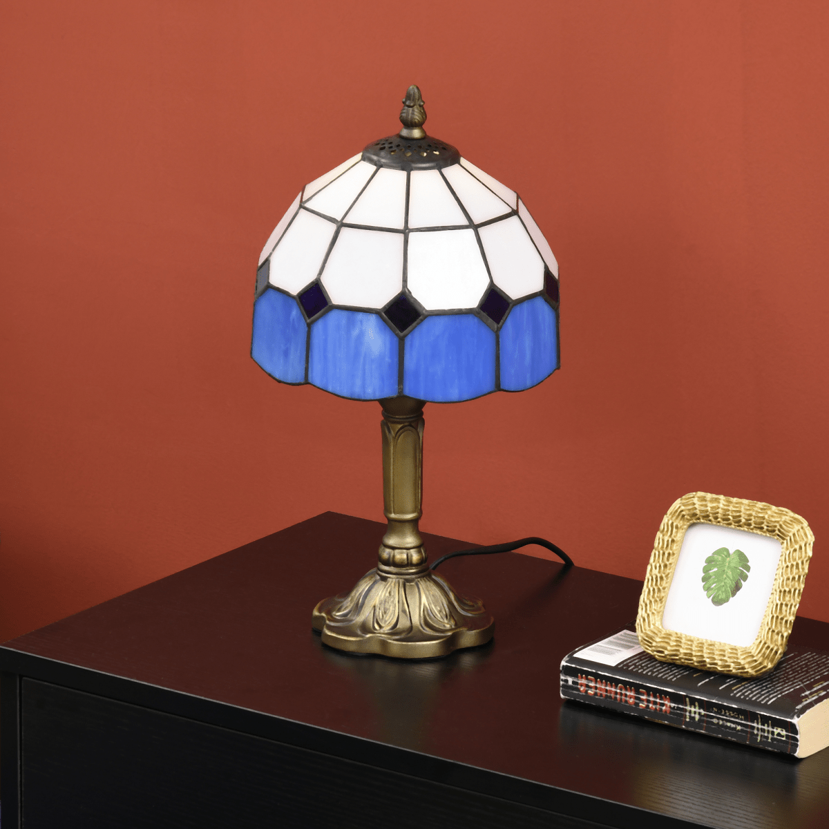 HOMCOM Antique Table Lamp, for Bedroom Bedside, Bulb not Included, Blue | Luxury Home Accessories | Heulog Glow