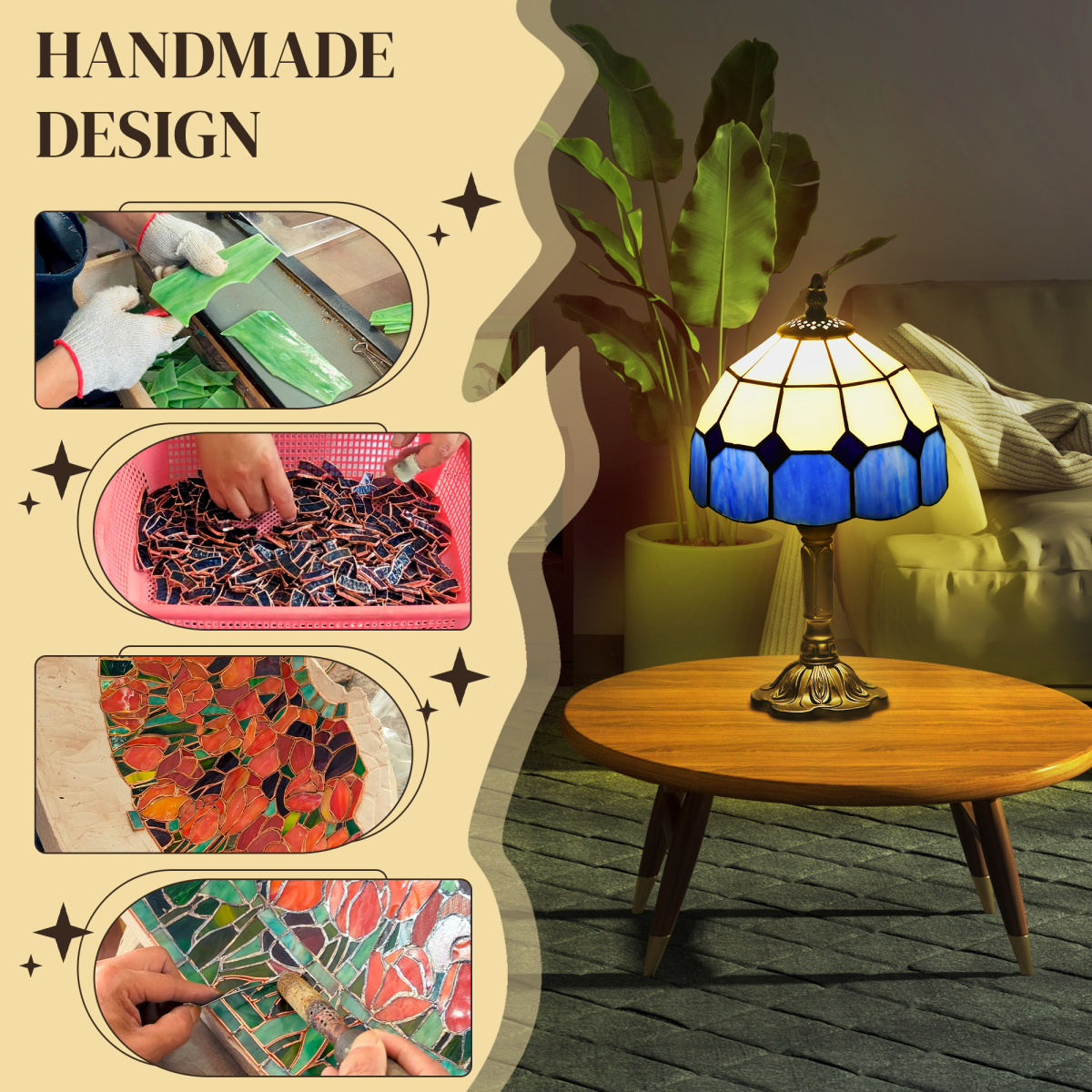 HOMCOM Antique Table Lamp, for Bedroom Bedside, Bulb not Included, Blue | Luxury Home Accessories | Heulog Glow