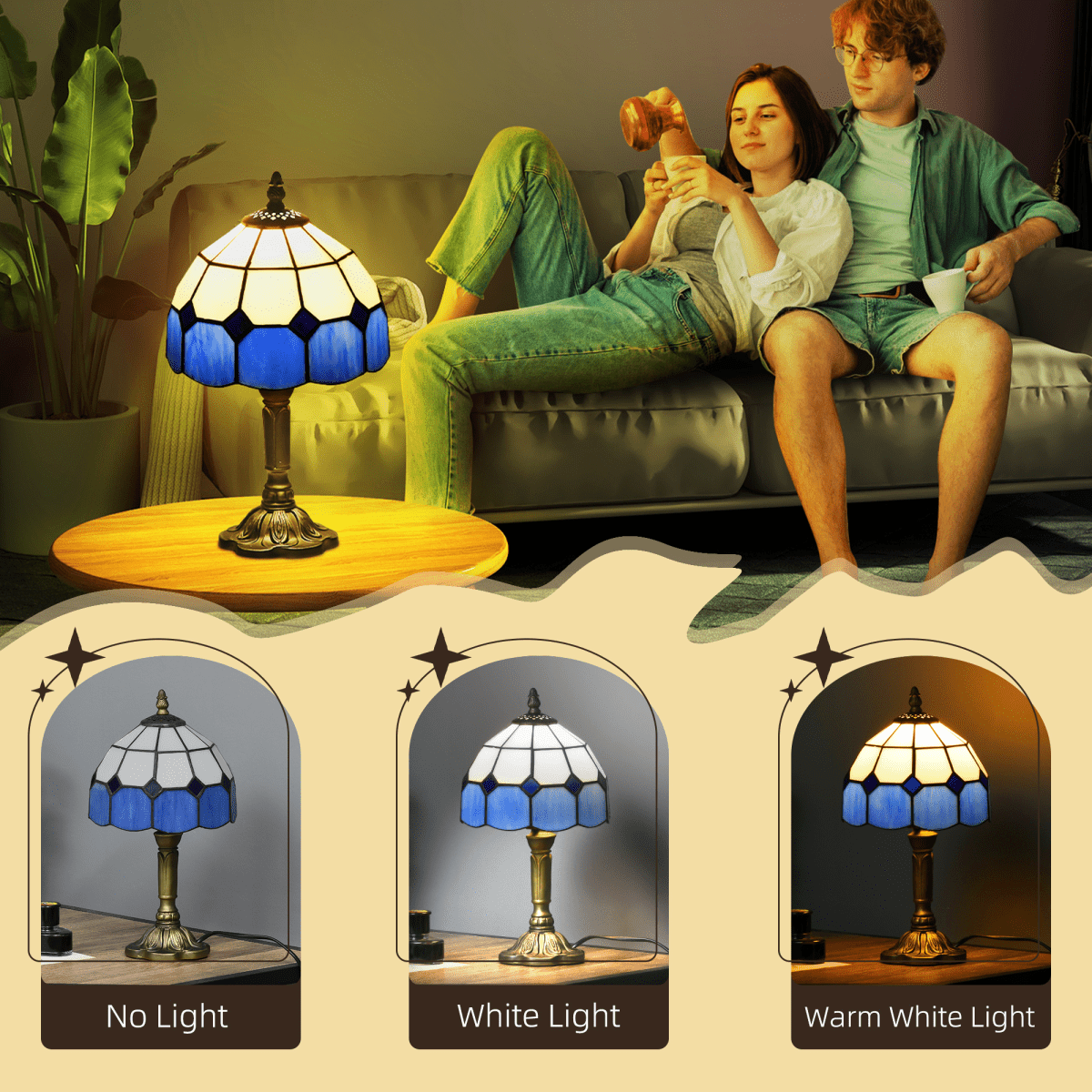 HOMCOM Antique Table Lamp, for Bedroom Bedside, Bulb not Included, Blue | Luxury Home Accessories | Heulog Glow