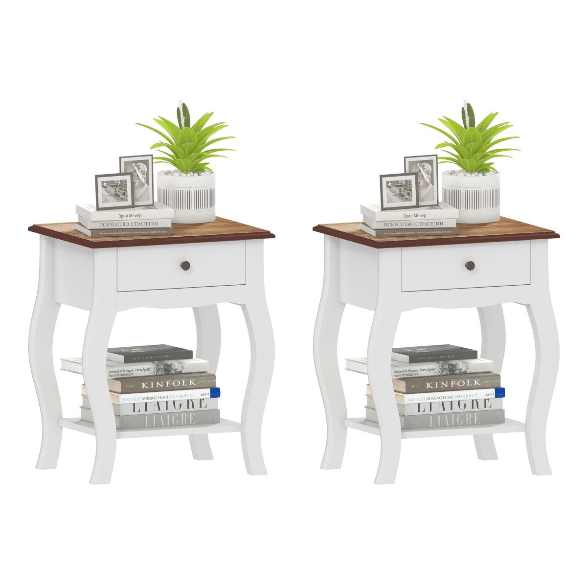 HOMCOM Bedside Tables Set of 2, Bedside Cabinets with Drawer, Shelf, White | Luxury Home Accessories | Heulog Glow