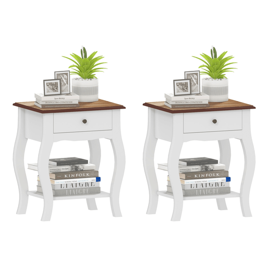 HOMCOM Bedside Tables Set of 2, Bedside Cabinets with Drawer, Shelf, White | Luxury Home Accessories | Heulog Glow