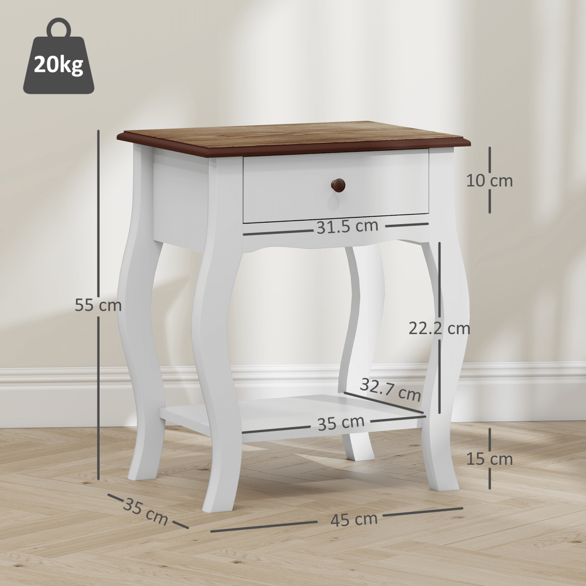 HOMCOM Bedside Tables Set of 2, Bedside Cabinets with Drawer, Shelf, White | Luxury Home Accessories | Heulog Glow