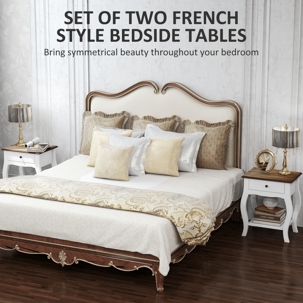 HOMCOM Bedside Tables Set of 2, Bedside Cabinets with Drawer, Shelf, White | Luxury Home Accessories | Heulog Glow