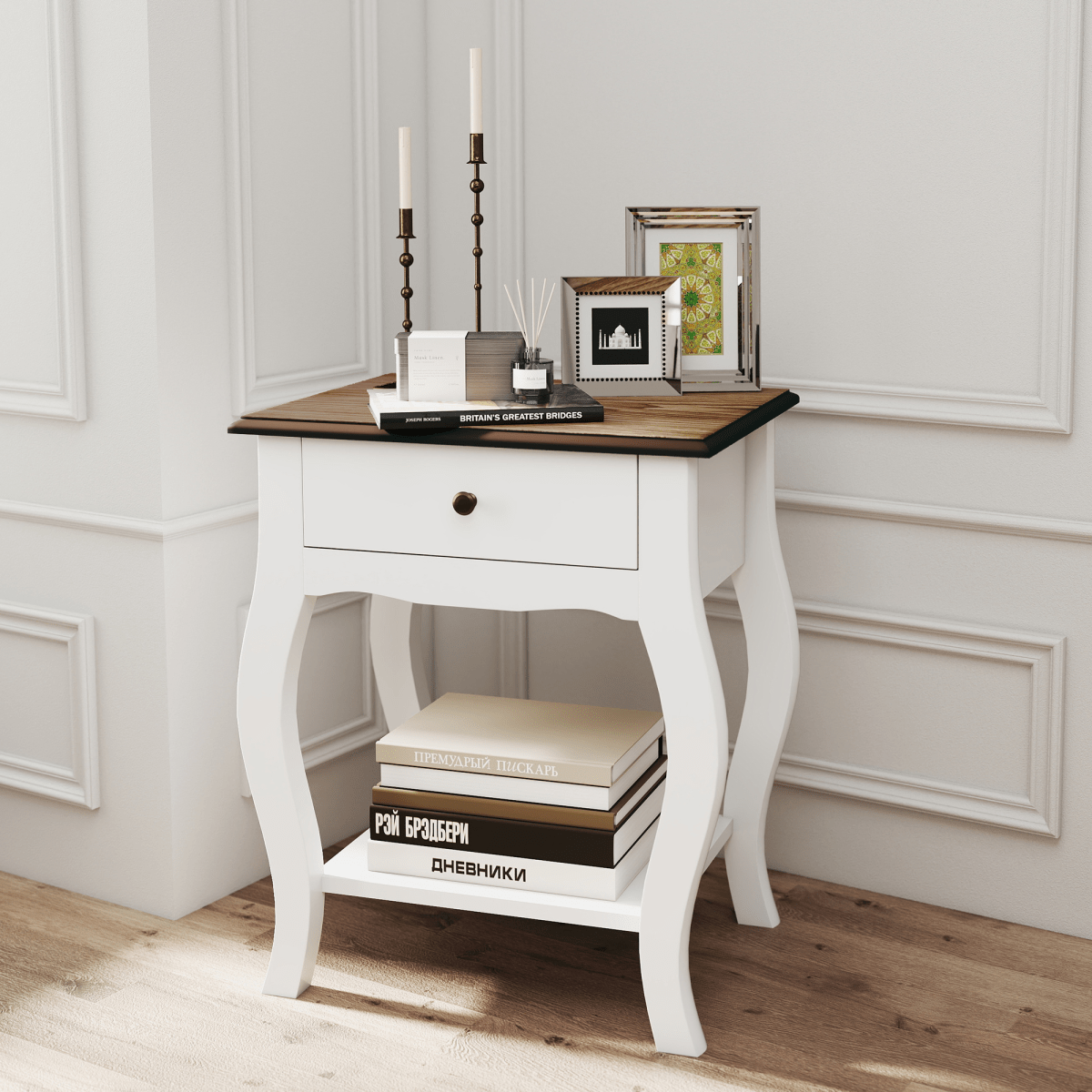 HOMCOM Bedside Tables Set of 2, Bedside Cabinets with Drawer, Shelf, White | Luxury Home Accessories | Heulog Glow