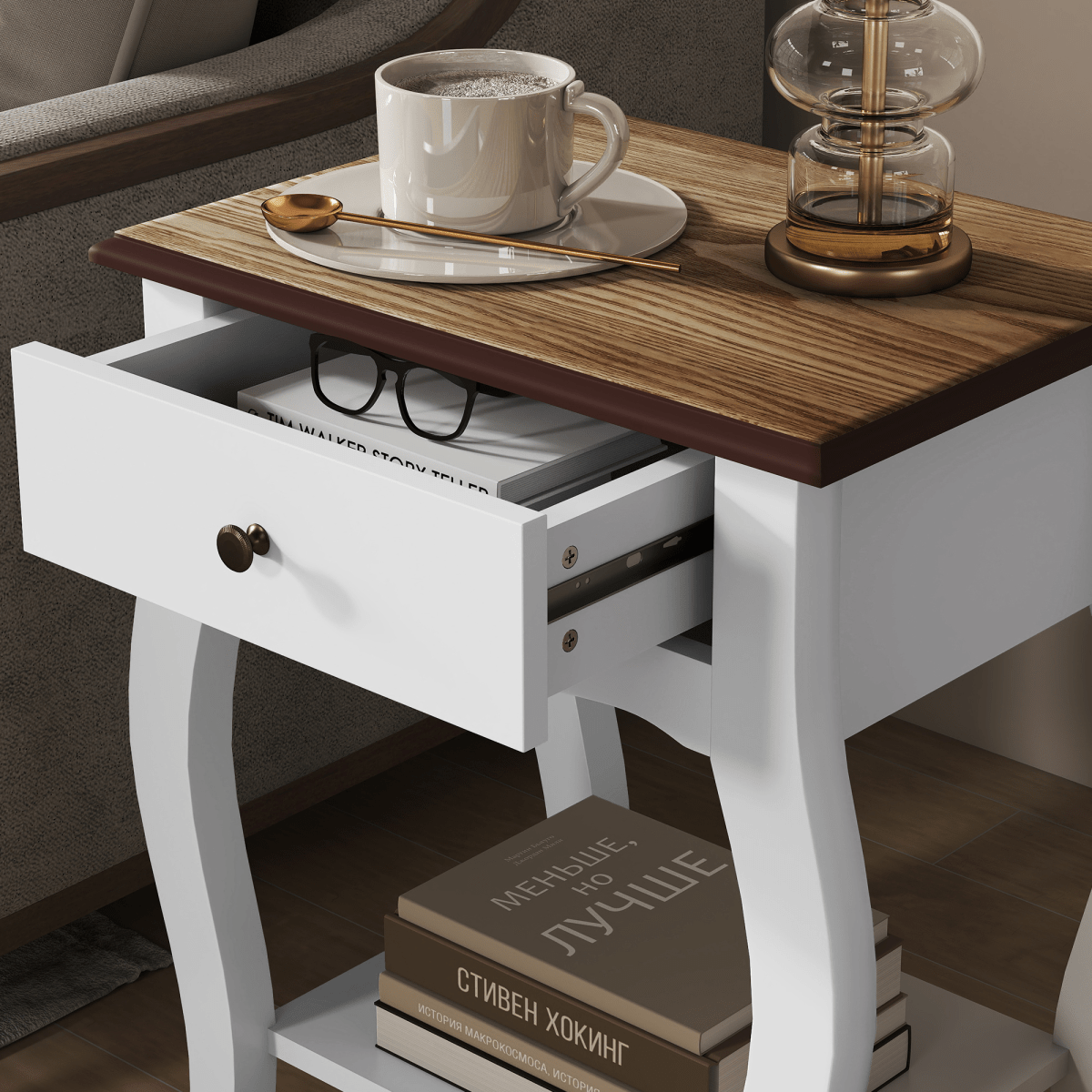 HOMCOM Bedside Tables Set of 2, Bedside Cabinets with Drawer, Shelf, White | Luxury Home Accessories | Heulog Glow