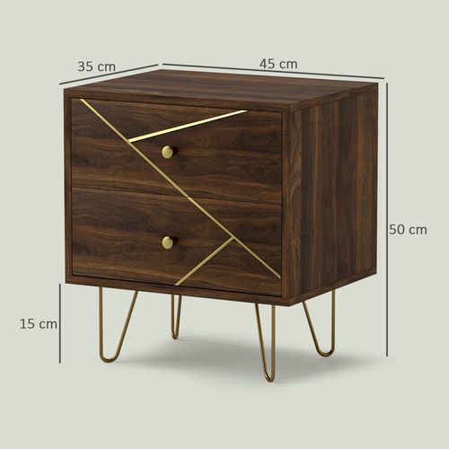HOMCOM Bedside Tables Set of 2, Modern Side Table Set with 2 Drawers, Brown | Luxury Home Accessories | Heulog Glow
