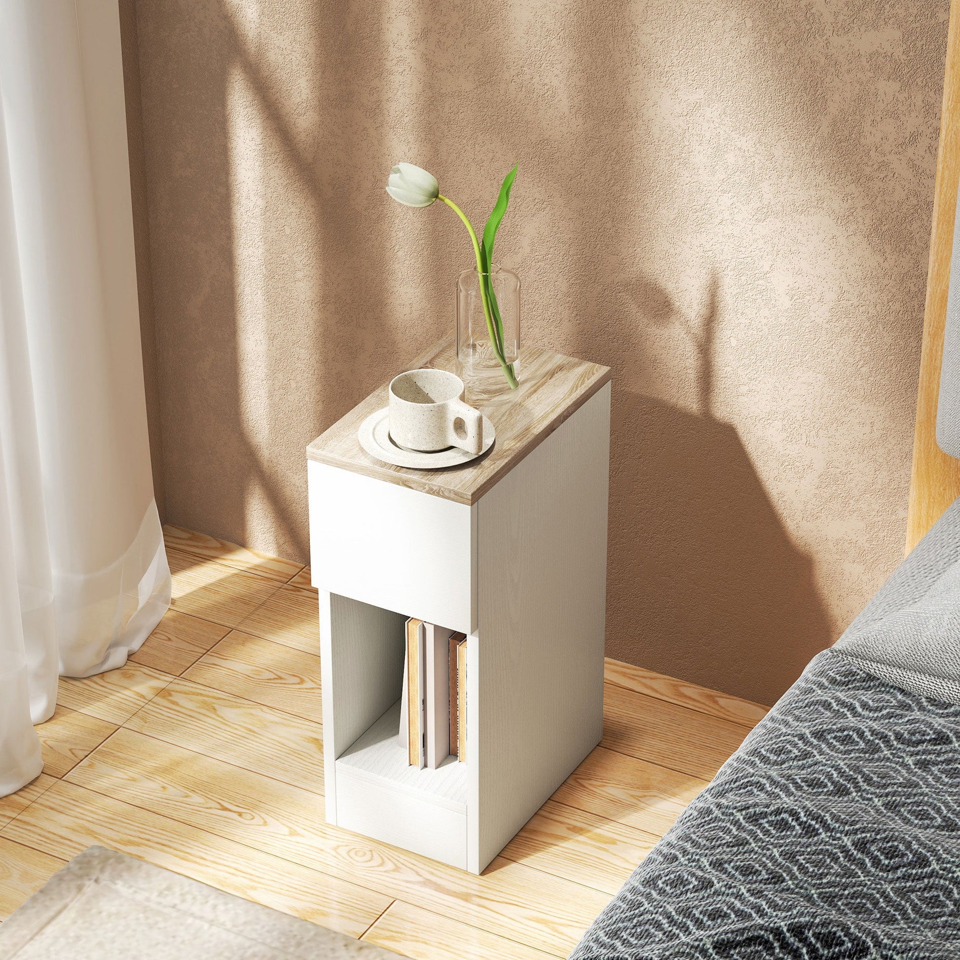 HOMCOM Bedside Tables Set of 2, Nightstands for Bedroom, Living Room, White | Luxury Home Accessories | Heulog Glow
