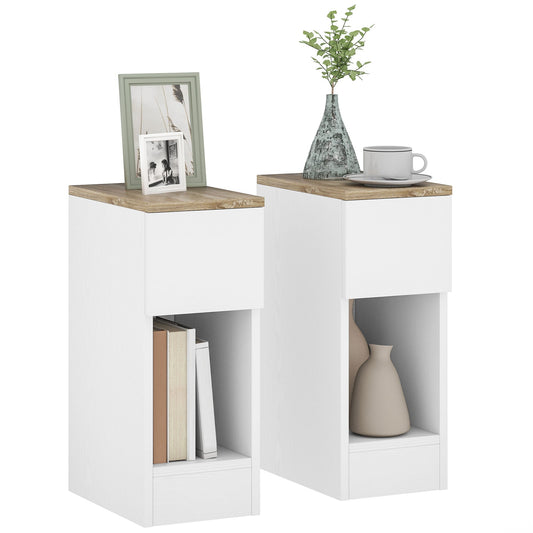 HOMCOM Bedside Tables Set of 2, Nightstands for Bedroom, Living Room, White | Luxury Home Accessories | Heulog Glow