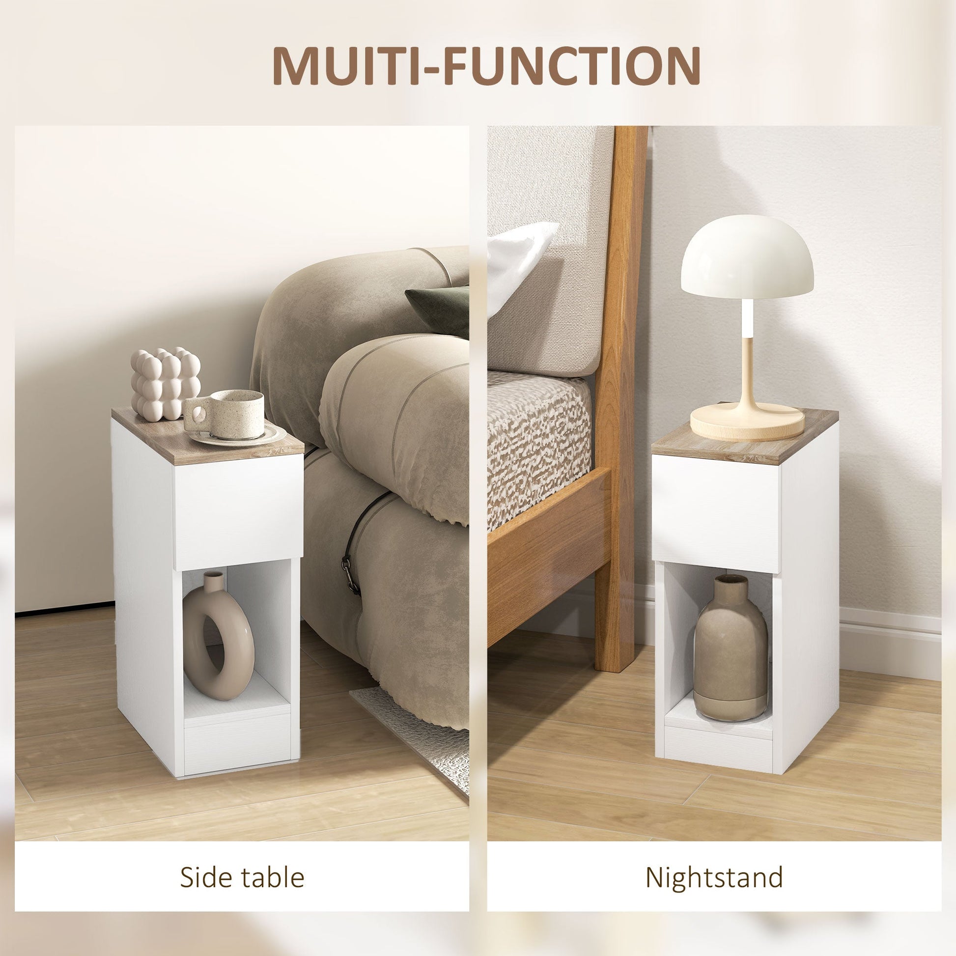 HOMCOM Bedside Tables Set of 2, Nightstands for Bedroom, Living Room, White | Luxury Home Accessories | Heulog Glow