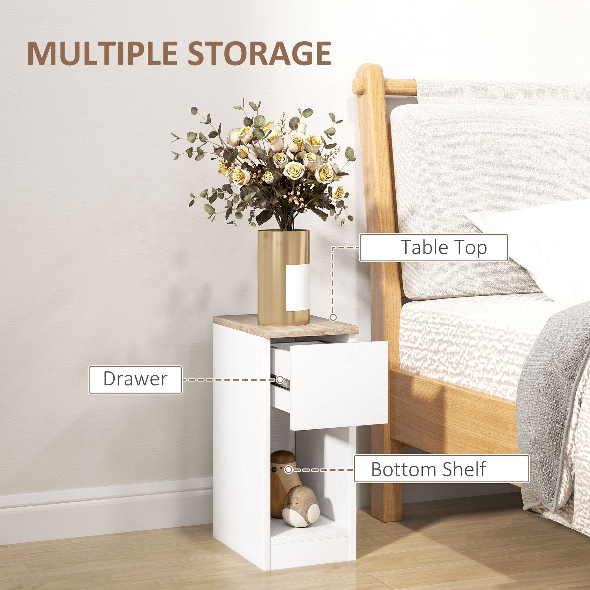 HOMCOM Bedside Tables Set of 2, Nightstands for Bedroom, Living Room, White | Luxury Home Accessories | Heulog Glow