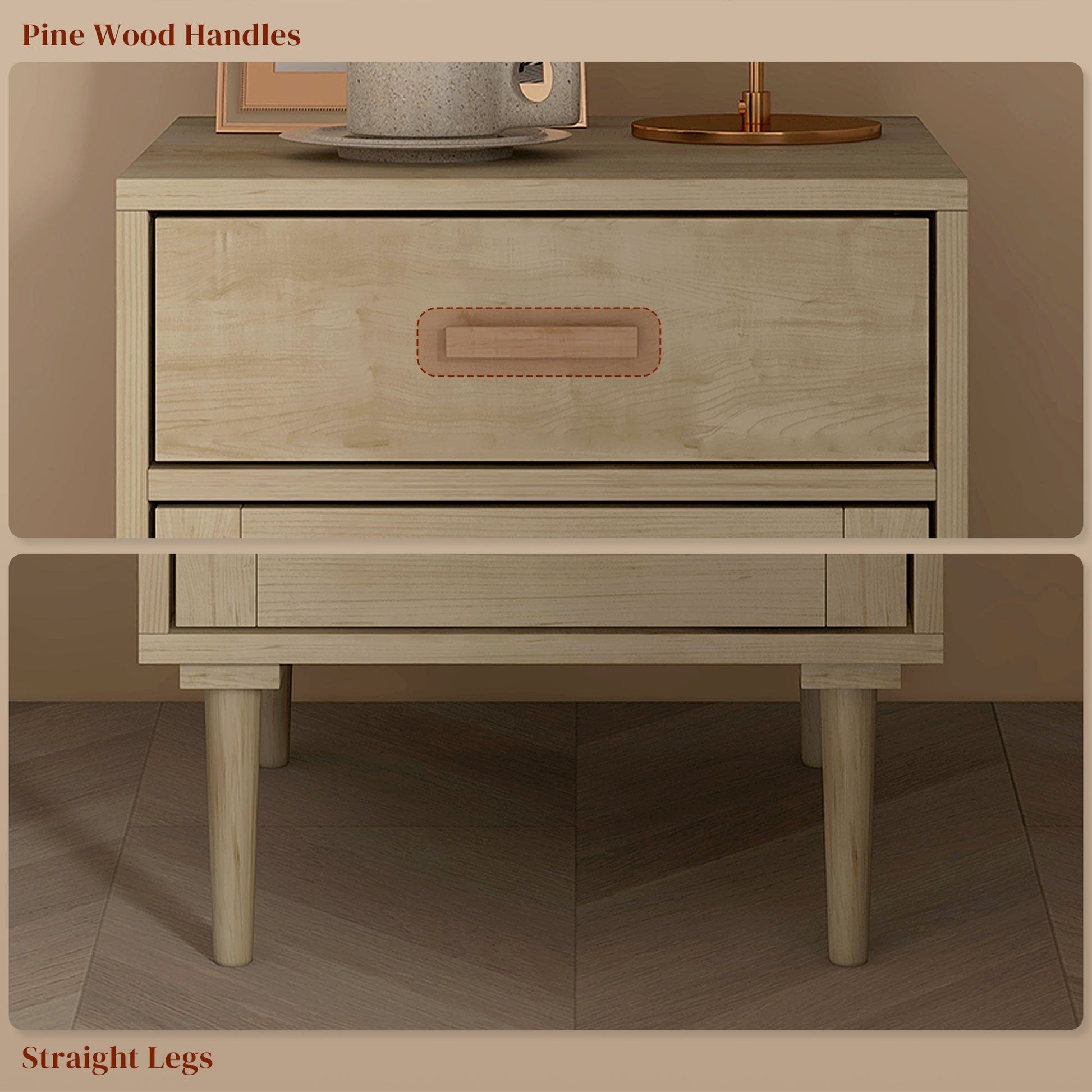 HOMCOM Bedside Tables Set of 2, Rattan Side Tables with Drawer, Cabinet and Adjustable Shelf, Boho Bedside Cabinets with Storage for Bedroom, Living Room, Natural Wood Finish | Luxury Home Accessories | Heulog Glow