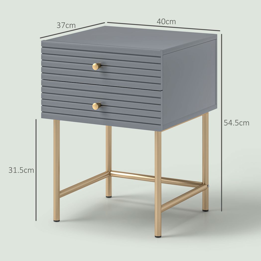 HOMCOM Bedside Tables Set of 2 with 2 Drawers for Bedroom | Luxury Home Accessories | Heulog Glow
