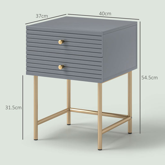HOMCOM Bedside Tables Set of 2 with 2 Drawers for Bedroom | Luxury Home Accessories | Heulog Glow