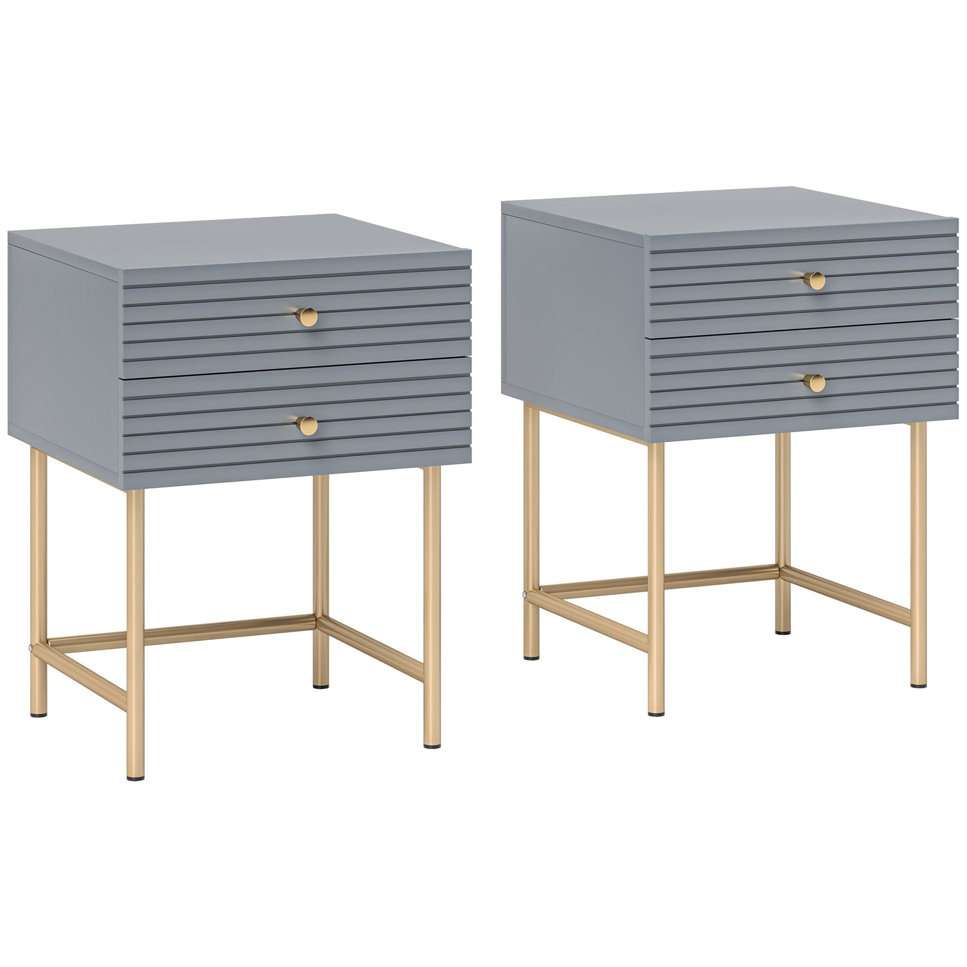 HOMCOM Bedside Tables Set of 2 with 2 Drawers for Bedroom | Luxury Home Accessories | Heulog Glow