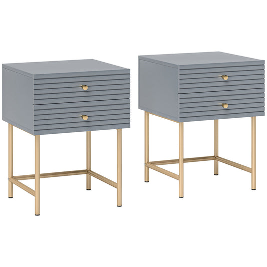 HOMCOM Bedside Tables Set of 2 with 2 Drawers for Bedroom | Luxury Home Accessories | Heulog Glow