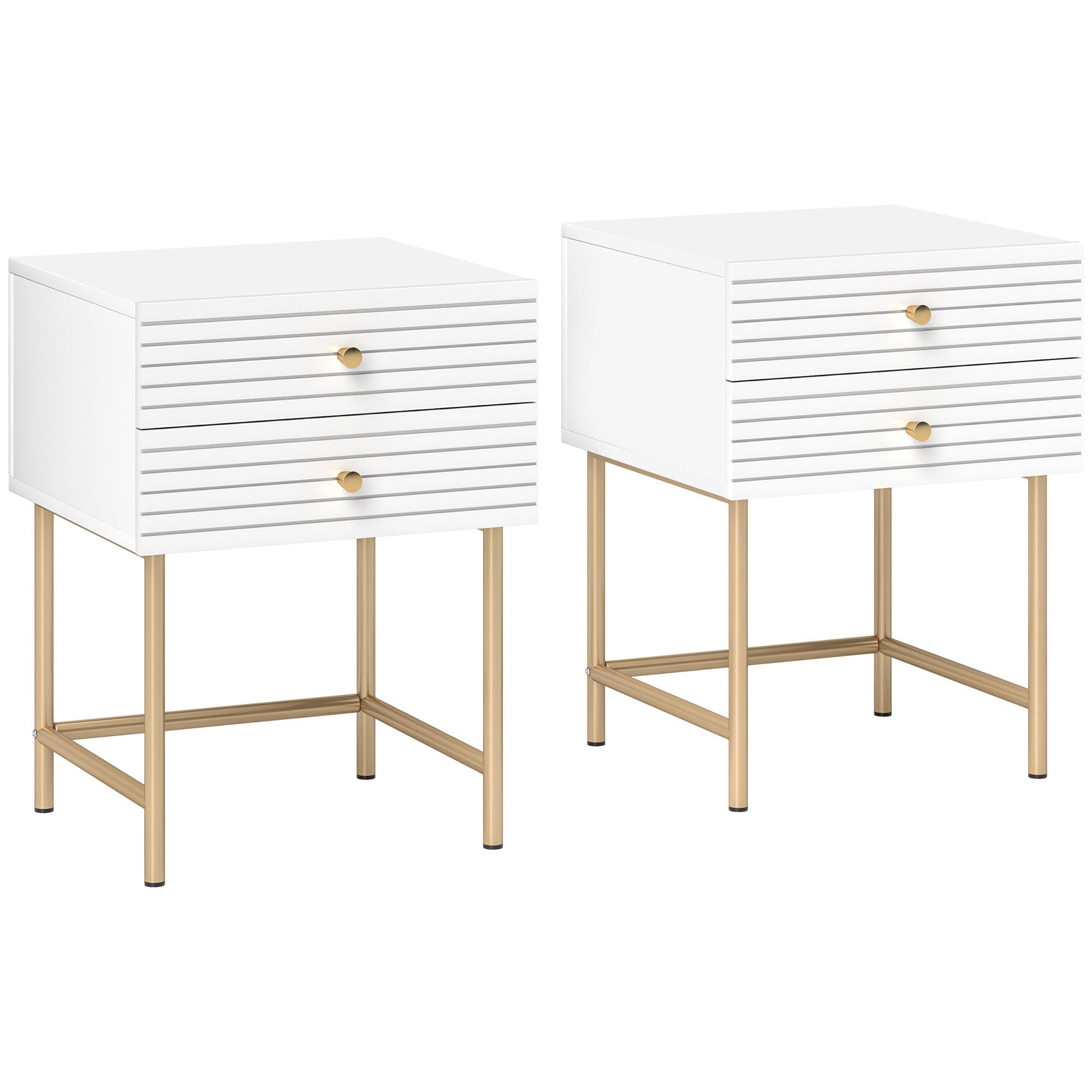 HOMCOM Bedside Tables Set of 2 with 2 Drawers for Bedroom | Luxury Home Accessories | Heulog Glow