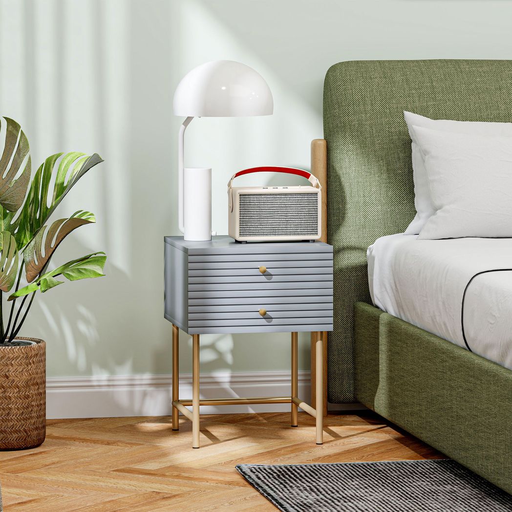 HOMCOM Bedside Tables Set of 2 with 2 Drawers for Bedroom | Luxury Home Accessories | Heulog Glow