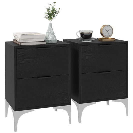 HOMCOM Bedside Tables Set of 2 with 2 Drawers for Bedroom, Living Room | Luxury Home Accessories | Heulog Glow