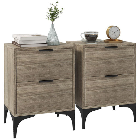 HOMCOM Bedside Tables Set of 2 with 2 Drawers for Bedroom, Living Room | Luxury Home Accessories | Heulog Glow