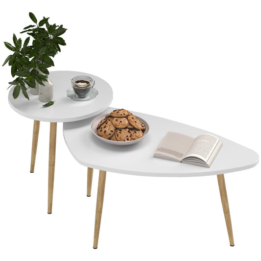 HOMCOM Coffee Table Set of 2 Nesting End Side Tables for Living Room, White | Luxury Home Accessories | Heulog Glow