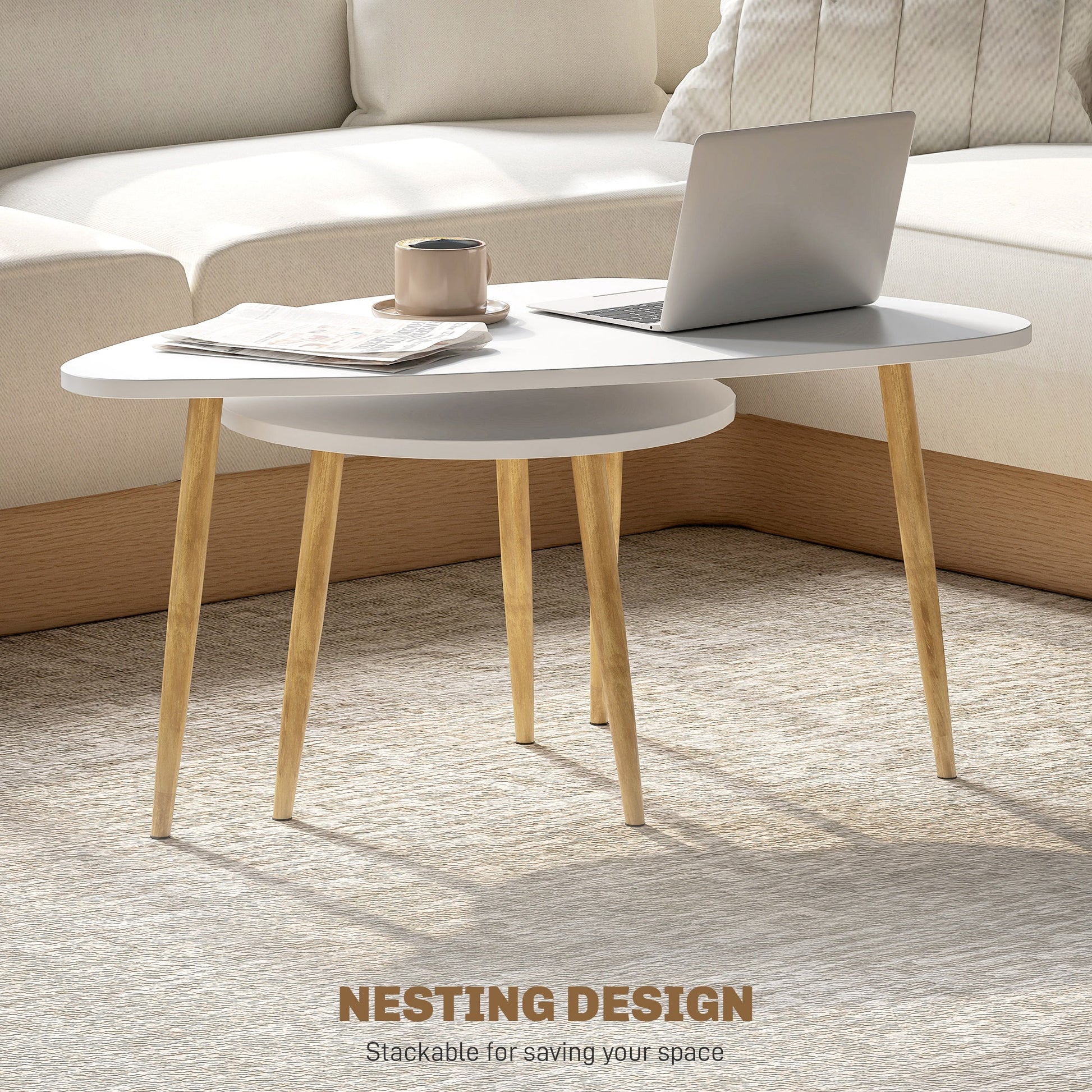 HOMCOM Coffee Table Set of 2 Nesting End Side Tables for Living Room, White | Luxury Home Accessories | Heulog Glow