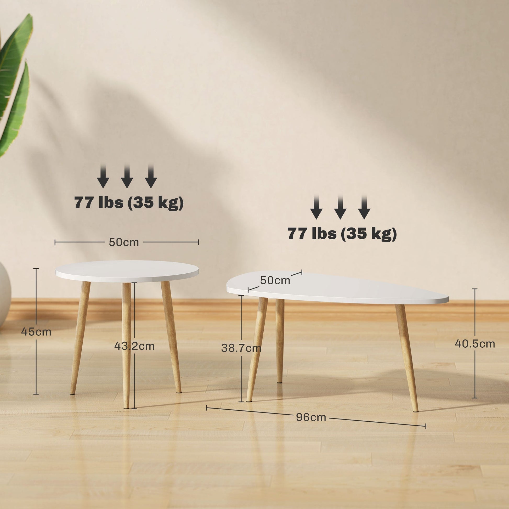 HOMCOM Coffee Table Set of 2 Nesting End Side Tables for Living Room, White | Luxury Home Accessories | Heulog Glow