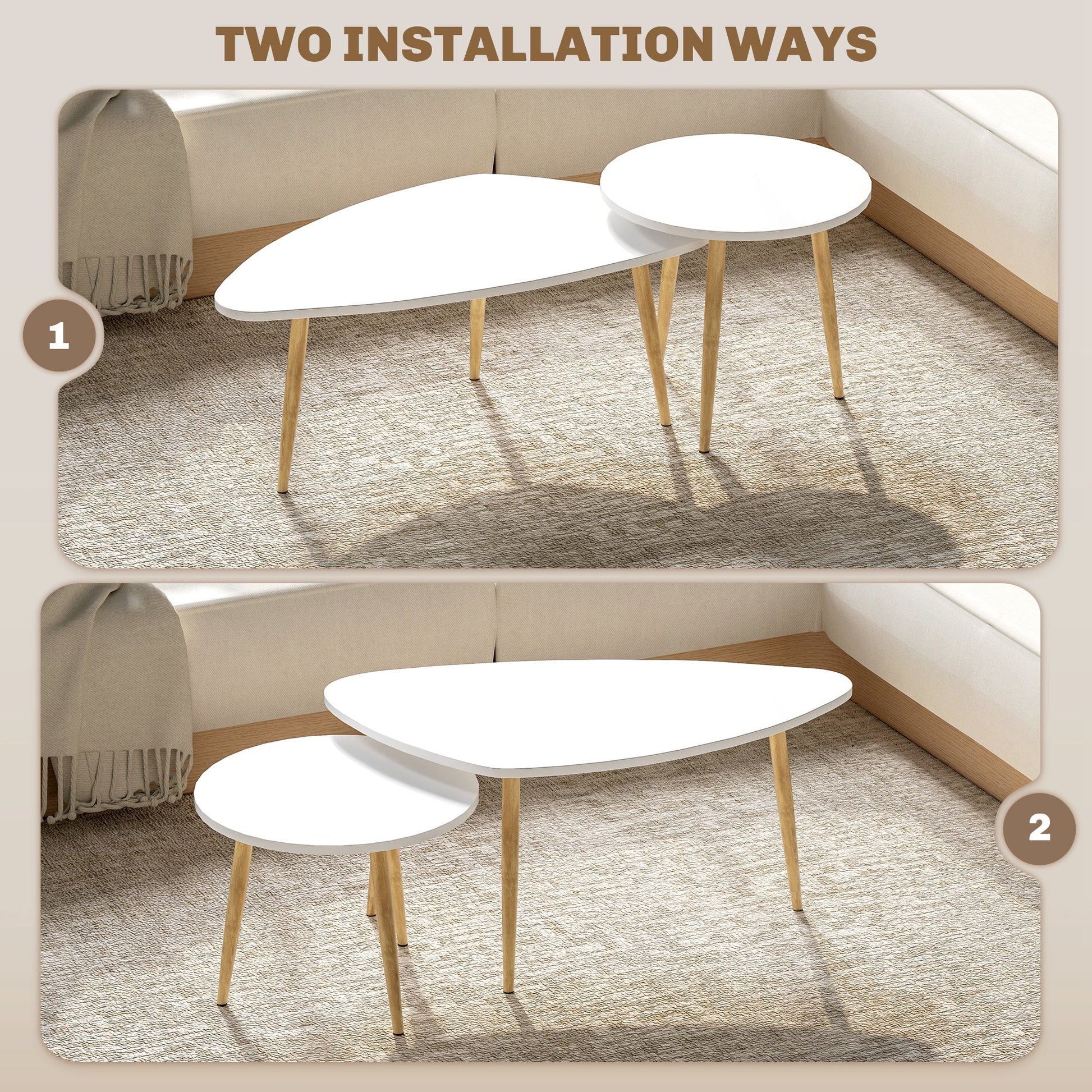HOMCOM Coffee Table Set of 2 Nesting End Side Tables for Living Room, White | Luxury Home Accessories | Heulog Glow
