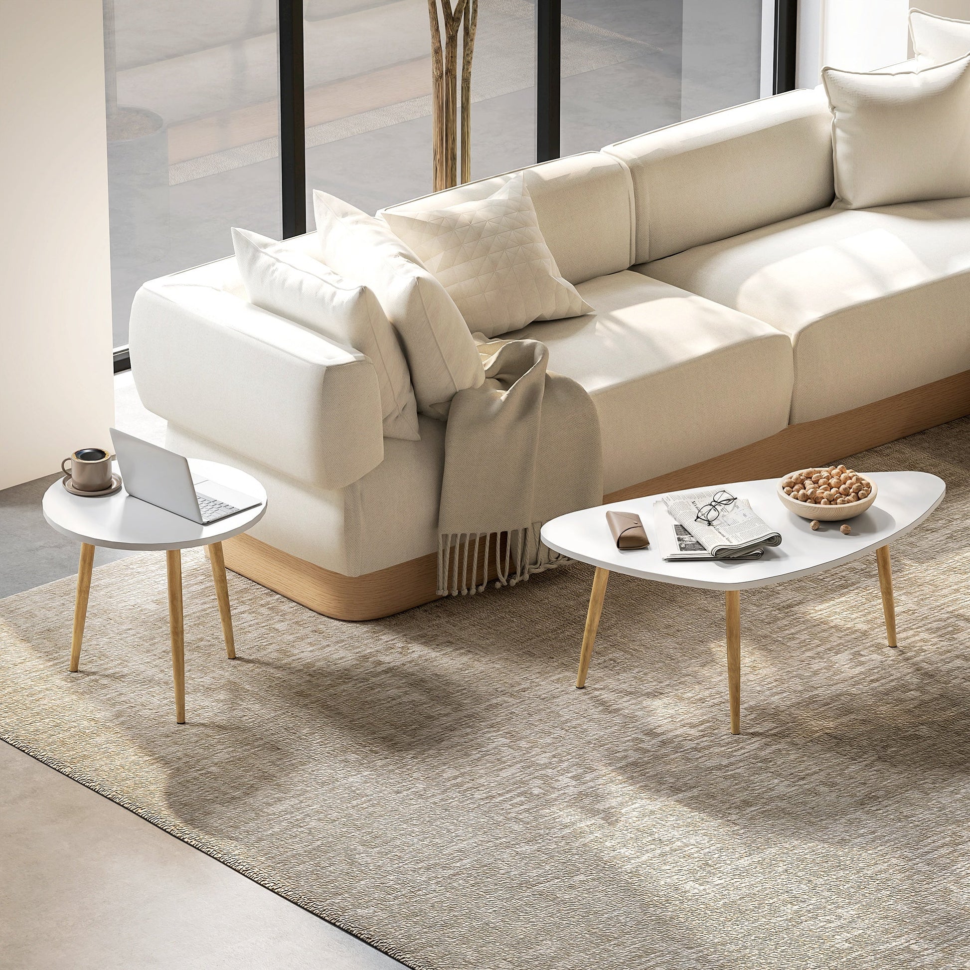 HOMCOM Coffee Table Set of 2 Nesting End Side Tables for Living Room, White | Luxury Home Accessories | Heulog Glow