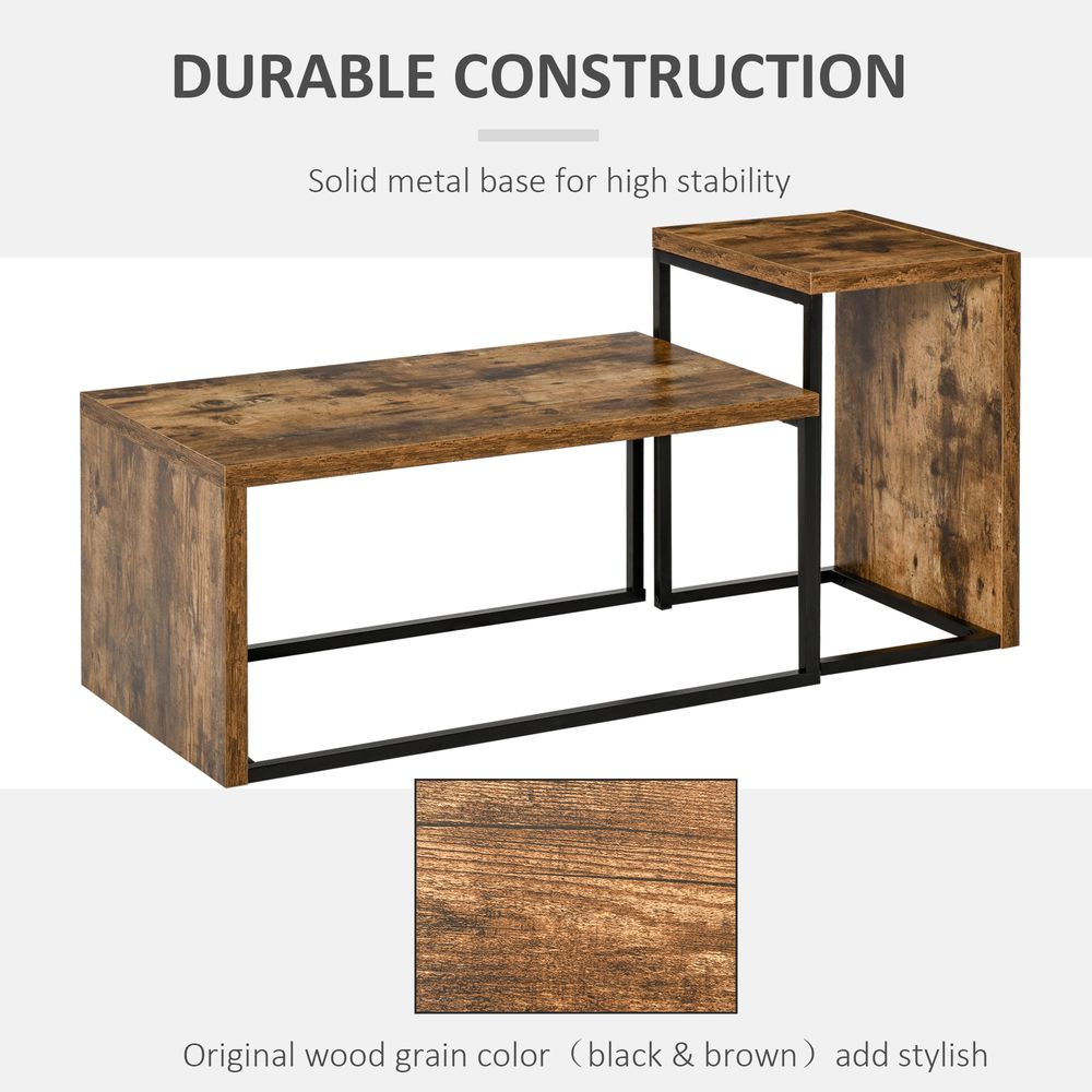 HOMCOM Coffee Tables Nesting Table Set of 2 Side Table w/Metal Frame for Living Room Bedroom Black & Brown | Luxury Home Accessories | Heulog Glow