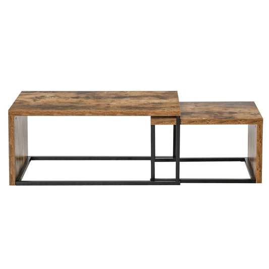 HOMCOM Coffee Tables Nesting Table Set of 2 Side Table w/Metal Frame for Living Room Bedroom Black & Brown | Luxury Home Accessories | Heulog Glow