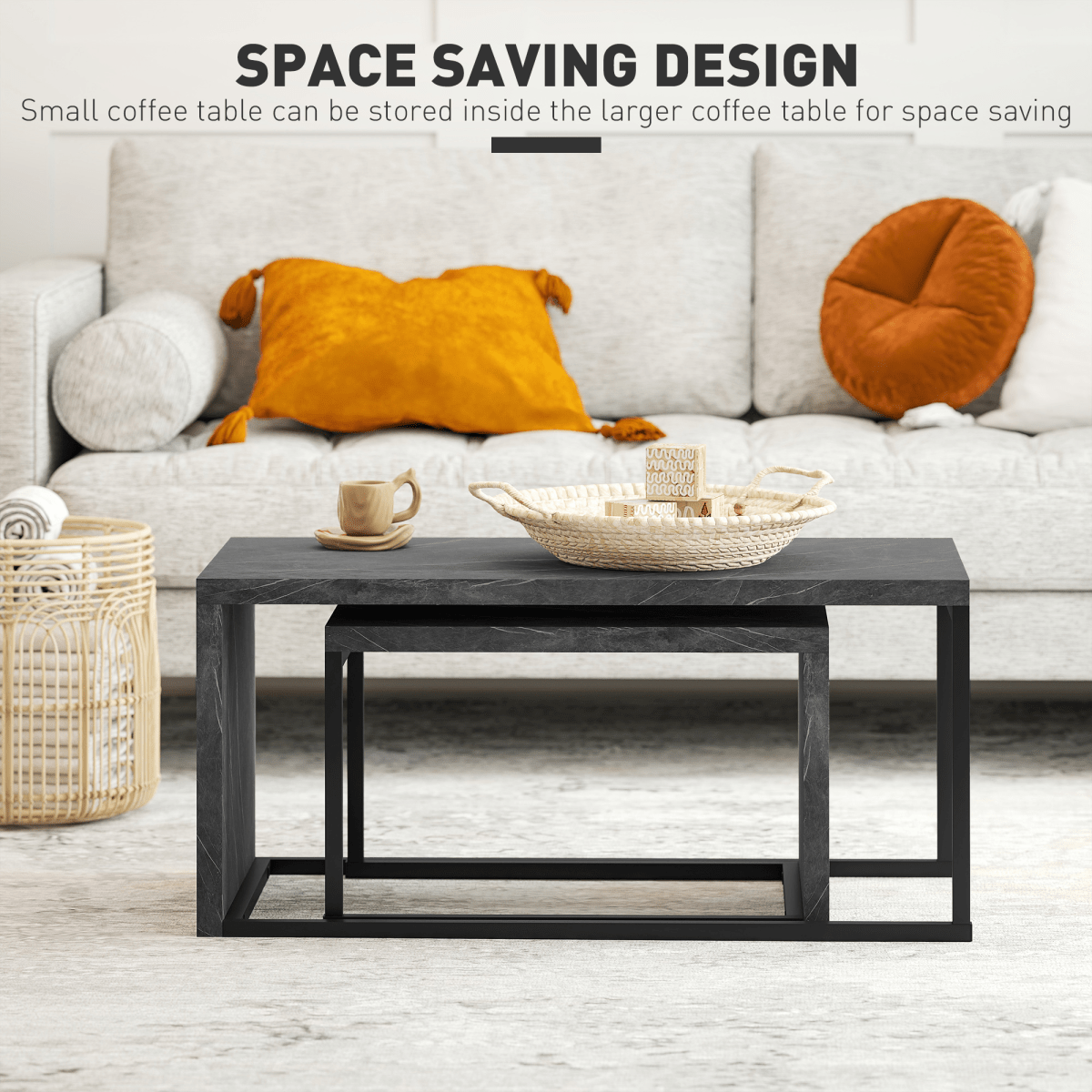 HOMCOM Coffee Tables Set of 2, Nest of Tables for Living Room | Luxury Home Accessories | Heulog Glow