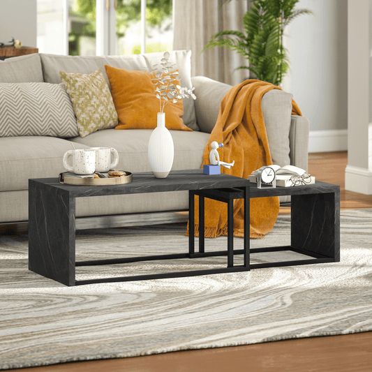 HOMCOM Coffee Tables Set of 2, Nest of Tables for Living Room | Luxury Home Accessories | Heulog Glow