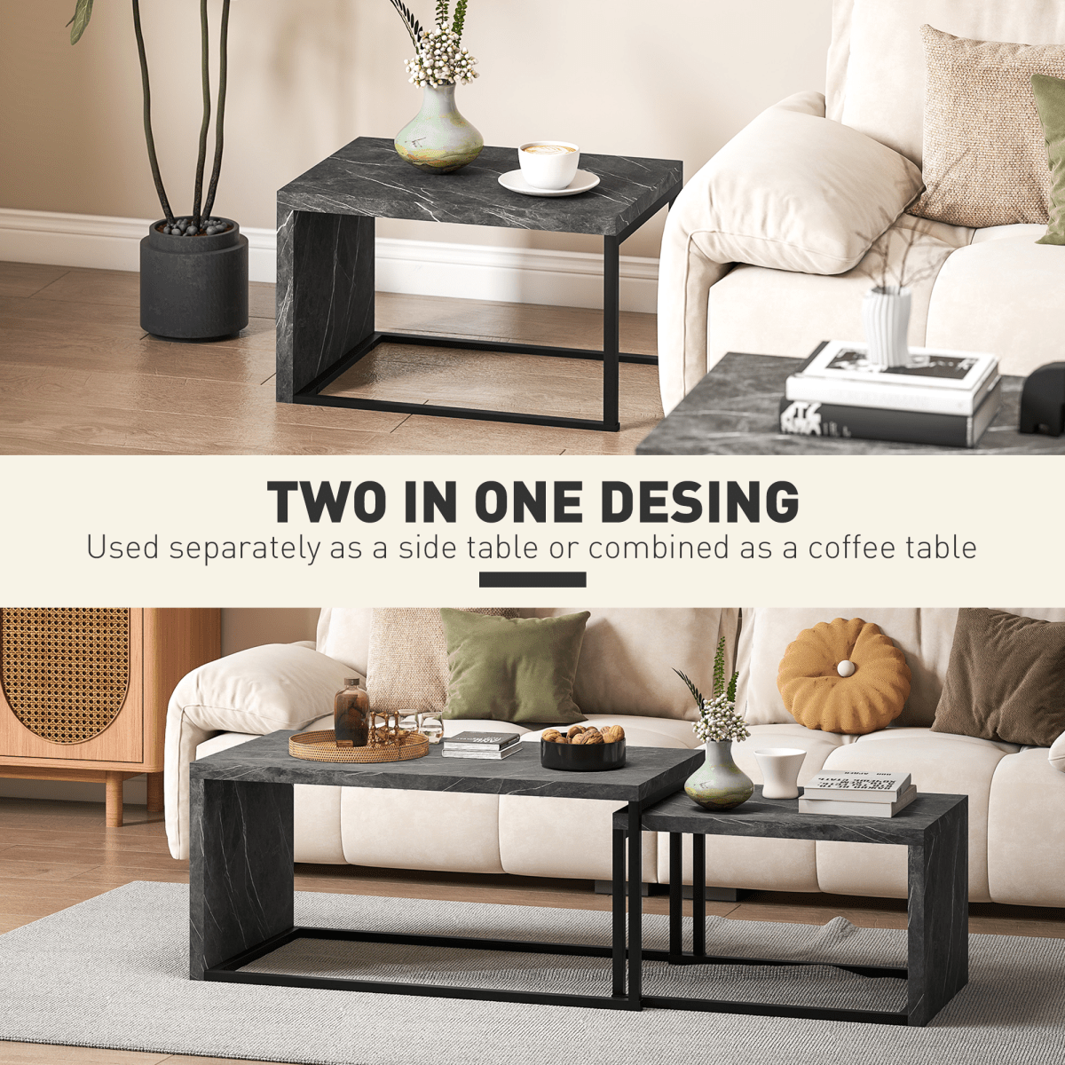 HOMCOM Coffee Tables Set of 2, Nest of Tables for Living Room | Luxury Home Accessories | Heulog Glow