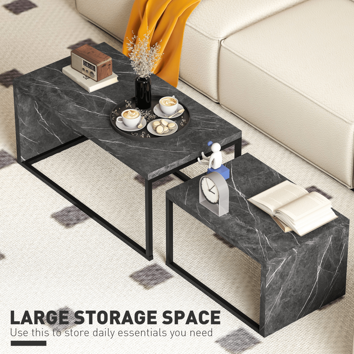 HOMCOM Coffee Tables Set of 2, Nest of Tables for Living Room | Luxury Home Accessories | Heulog Glow