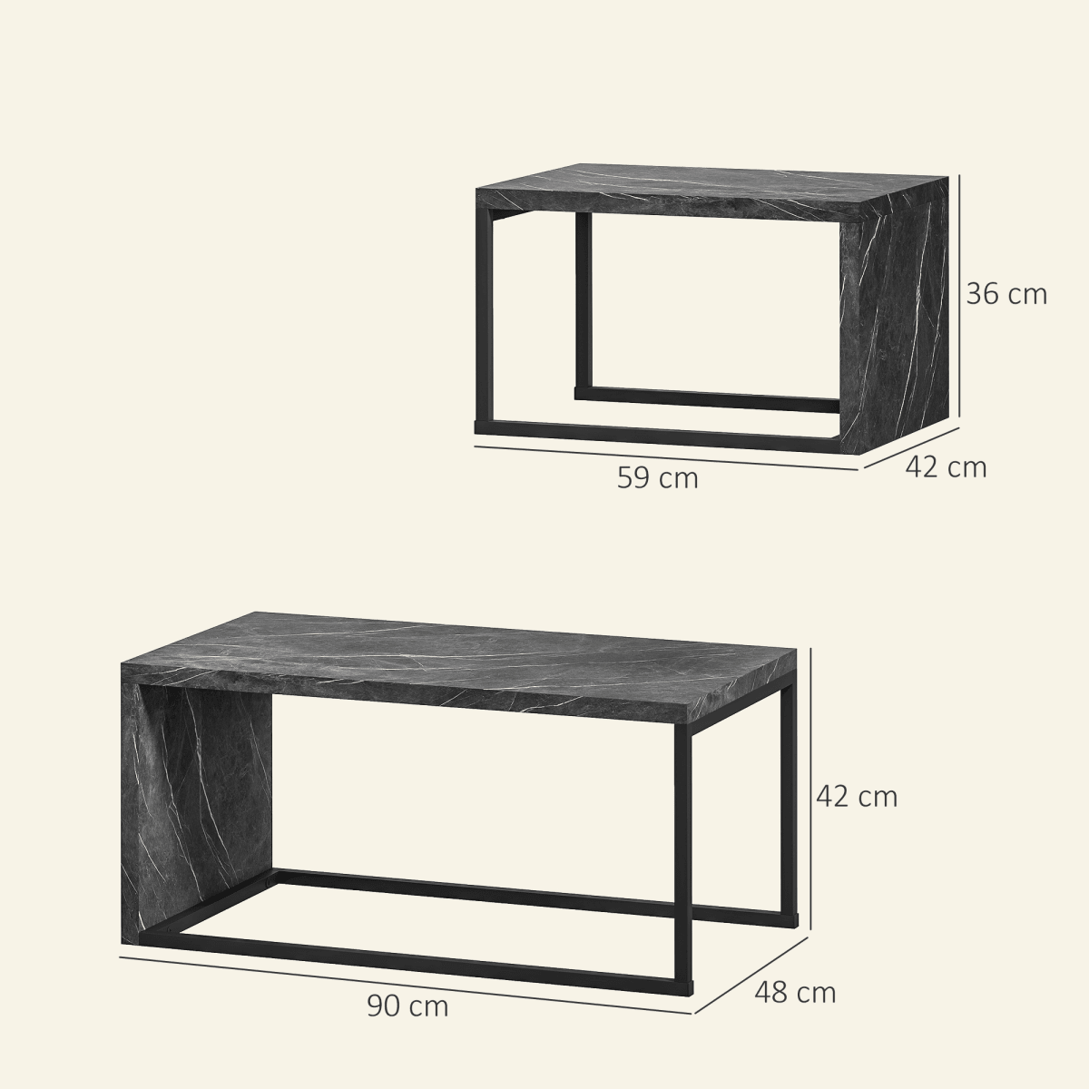 HOMCOM Coffee Tables Set of 2, Nest of Tables for Living Room | Luxury Home Accessories | Heulog Glow