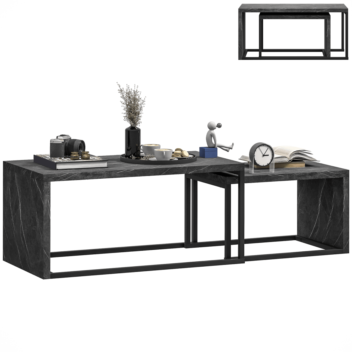 HOMCOM Coffee Tables Set of 2, Nest of Tables for Living Room | Luxury Home Accessories | Heulog Glow