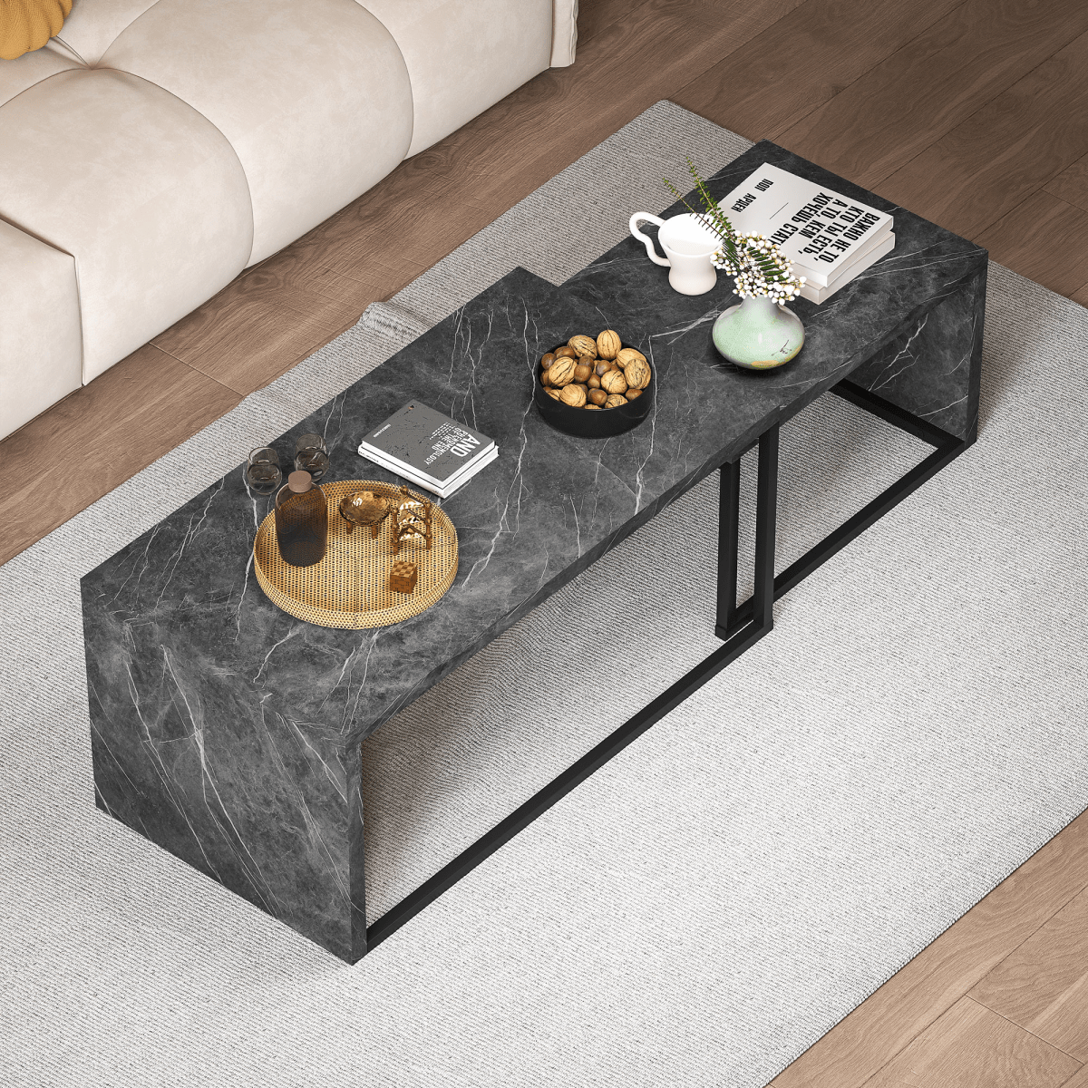 HOMCOM Coffee Tables Set of 2, Nest of Tables for Living Room | Luxury Home Accessories | Heulog Glow
