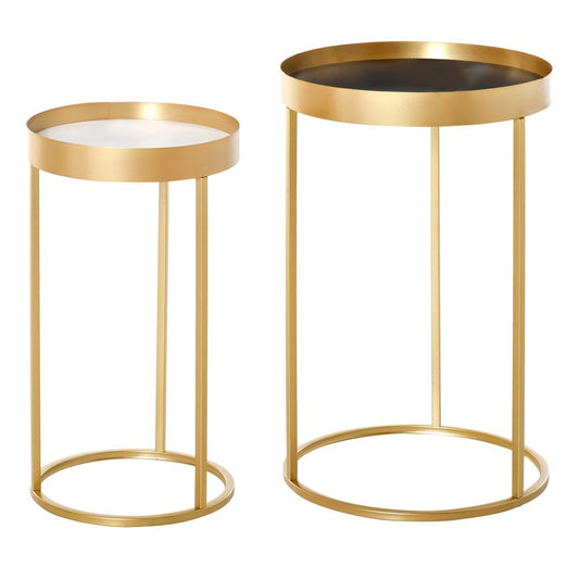HOMCOM Coffee Tables Set of 2, Round Nest of Tables with Tray Top and Steel Frame for Living Room, Bedroom, Gold Tone | Luxury Home Accessories | Heulog Glow