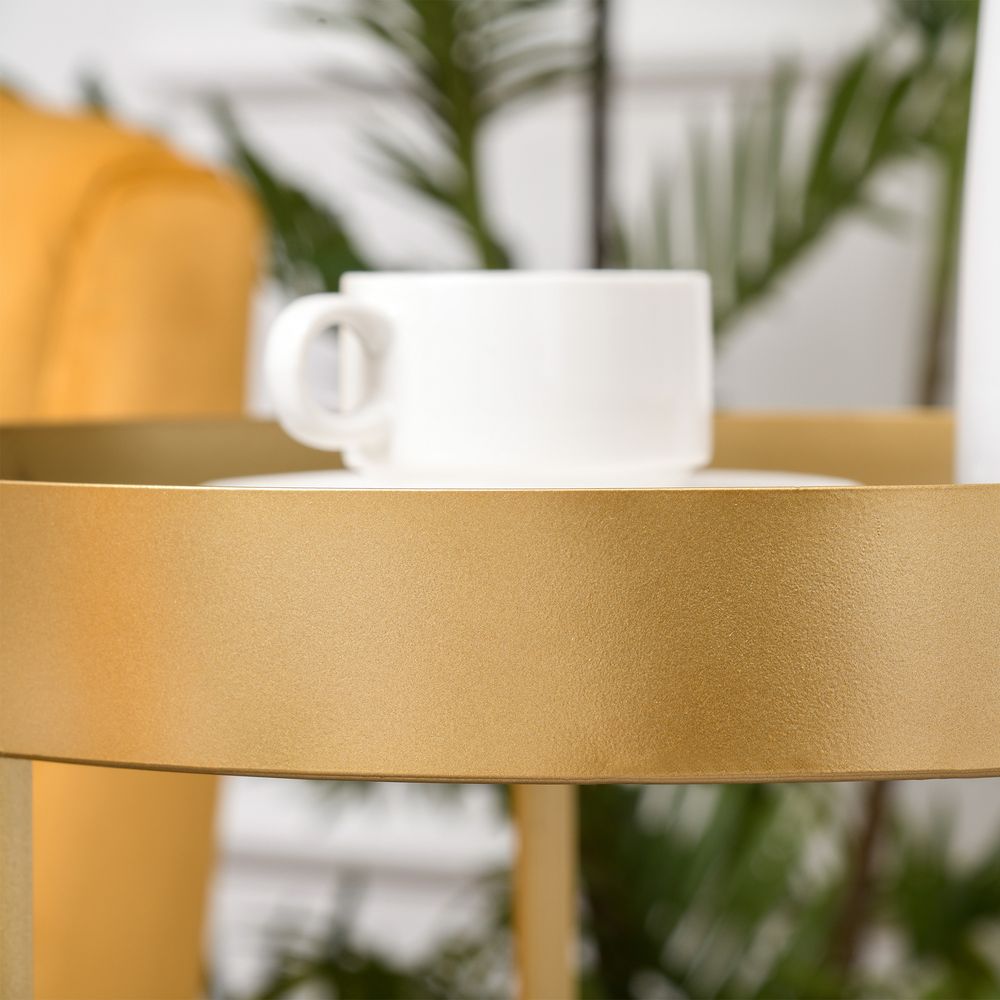 HOMCOM Coffee Tables Set of 2, Round Nest of Tables with Tray Top and Steel Frame for Living Room, Bedroom, Gold Tone | Luxury Home Accessories | Heulog Glow