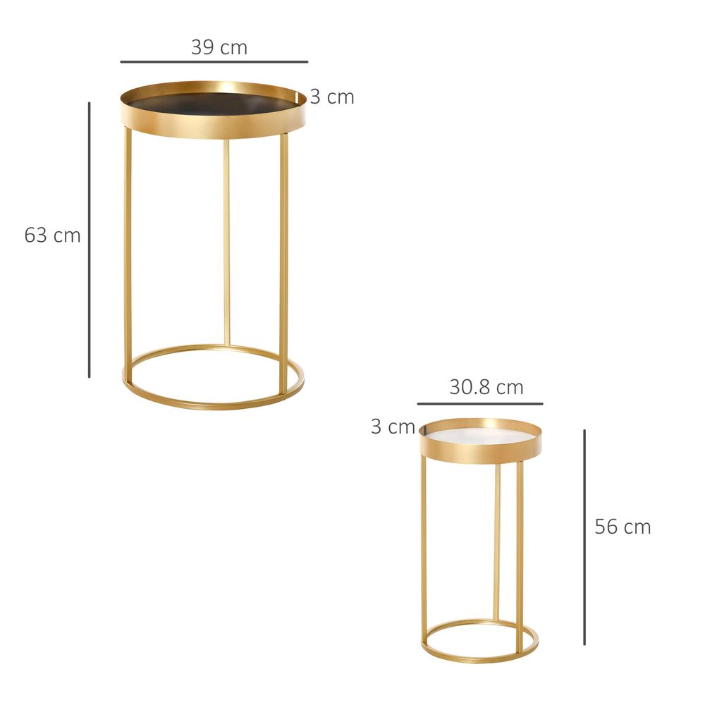 HOMCOM Coffee Tables Set of 2, Round Nest of Tables with Tray Top and Steel Frame for Living Room, Bedroom, Gold Tone | Luxury Home Accessories | Heulog Glow