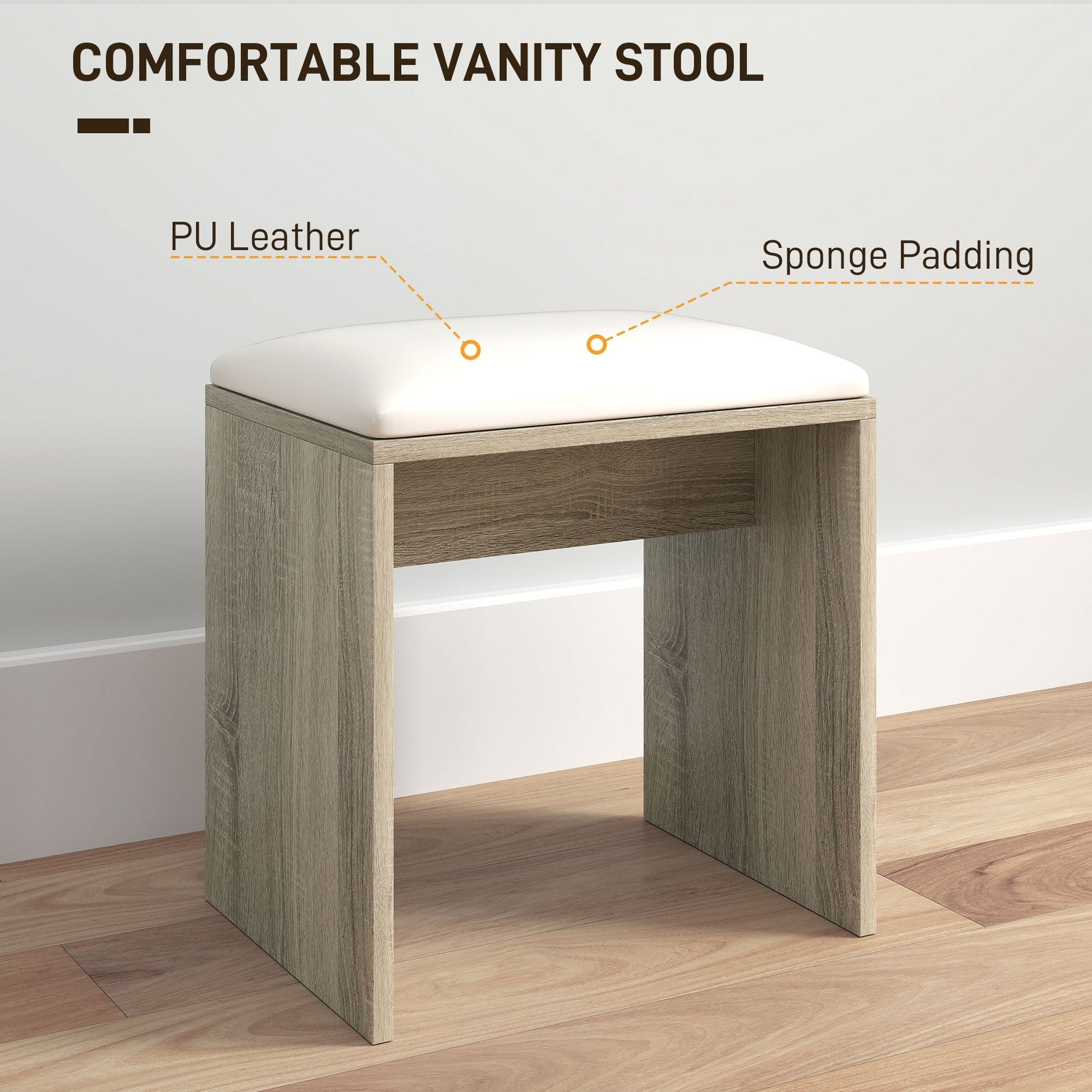 HOMCOM Dressing Table and Stool Set, with Storage - Natural Wood Finish | Luxury Home Accessories | Heulog Glow