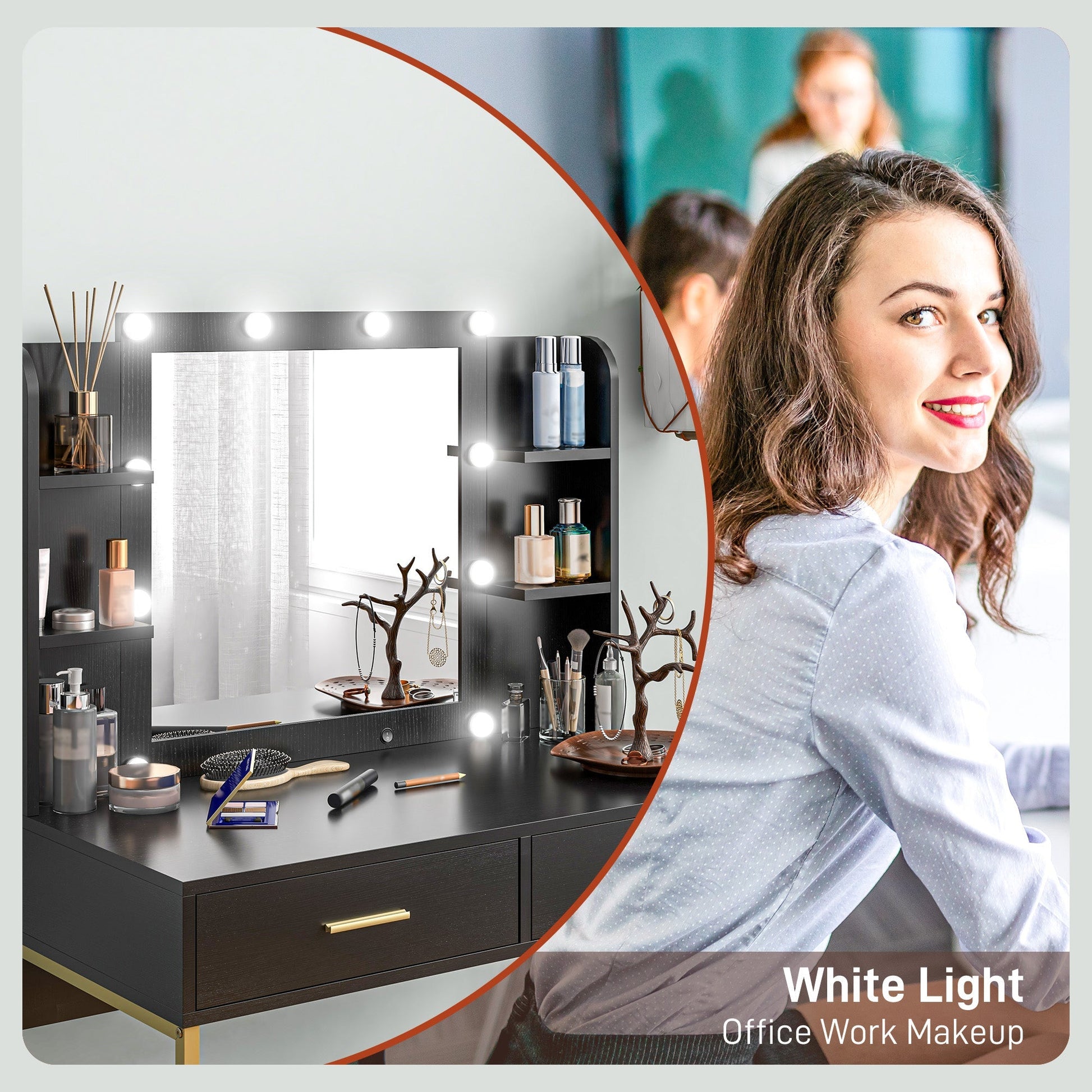 HOMCOM Dressing Table Set, with Storage and Stool - Black | Luxury Home Accessories | Heulog Glow